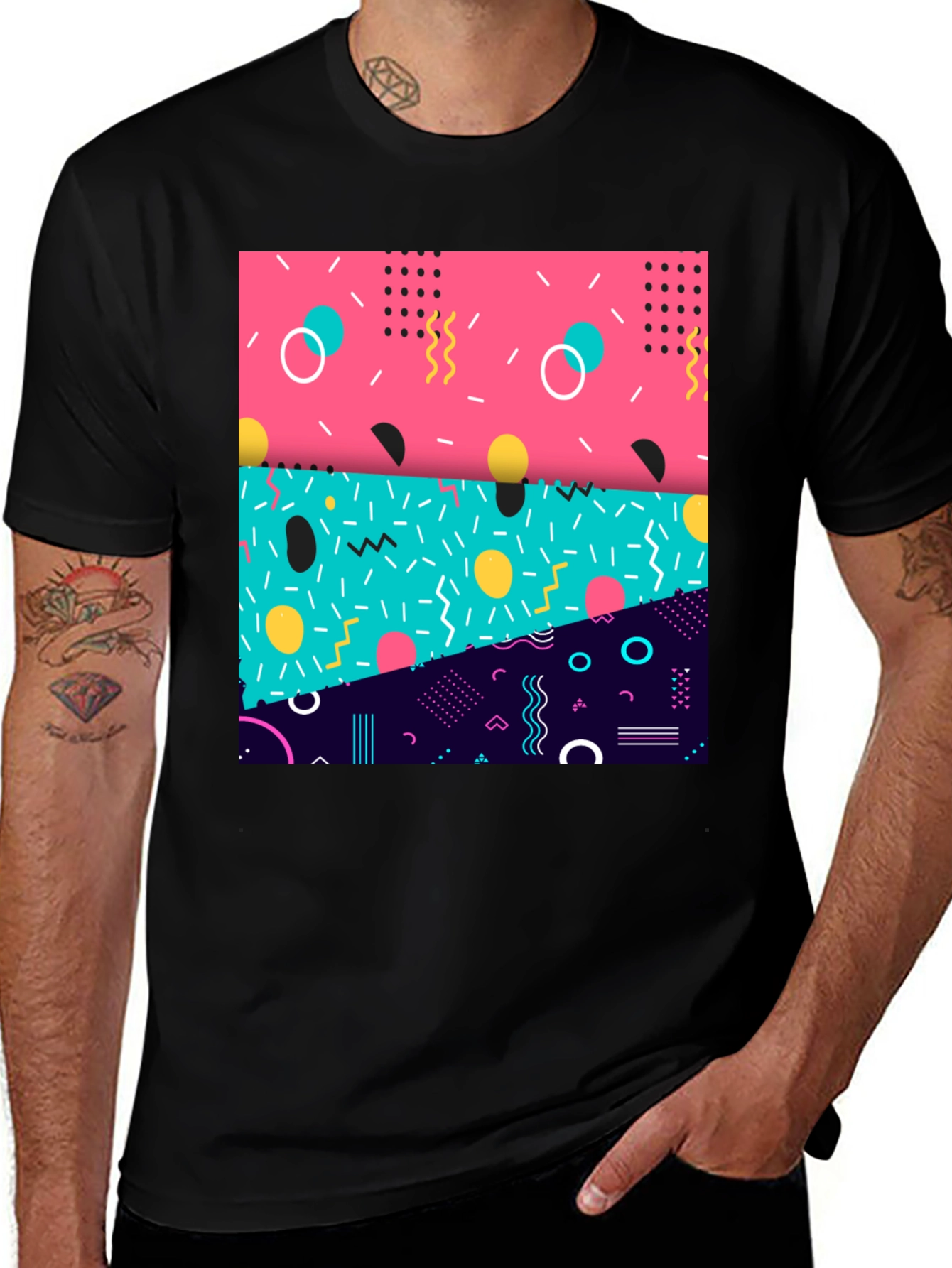 Variant 9 of Retro 90s Geometric Pattern Black T-Shirt