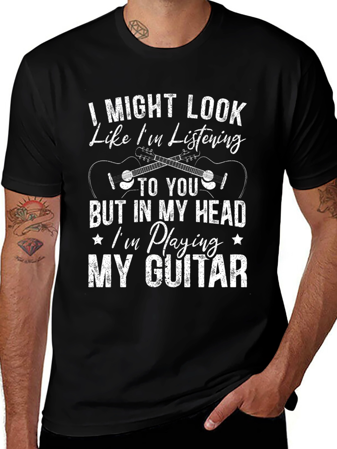 Variant 27 of Guitarist T-Shirt - I Might Look Like I'm Listening