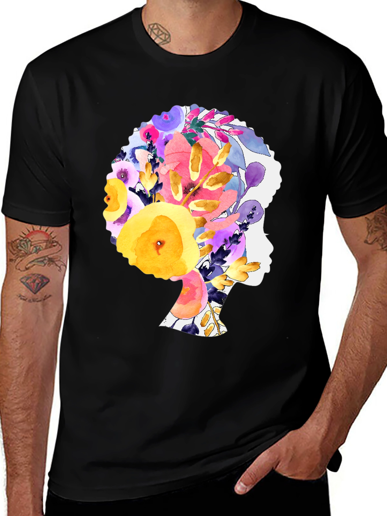 Variant 8 of Floral Afro Woman Black T-Shirt