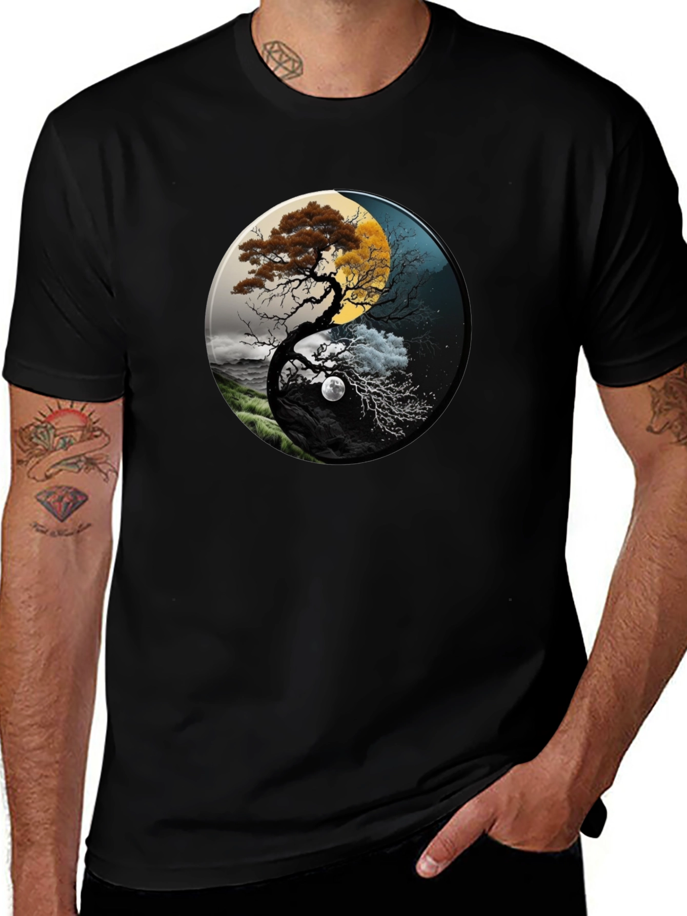 Yin Yang Tree Graphic T-Shirt