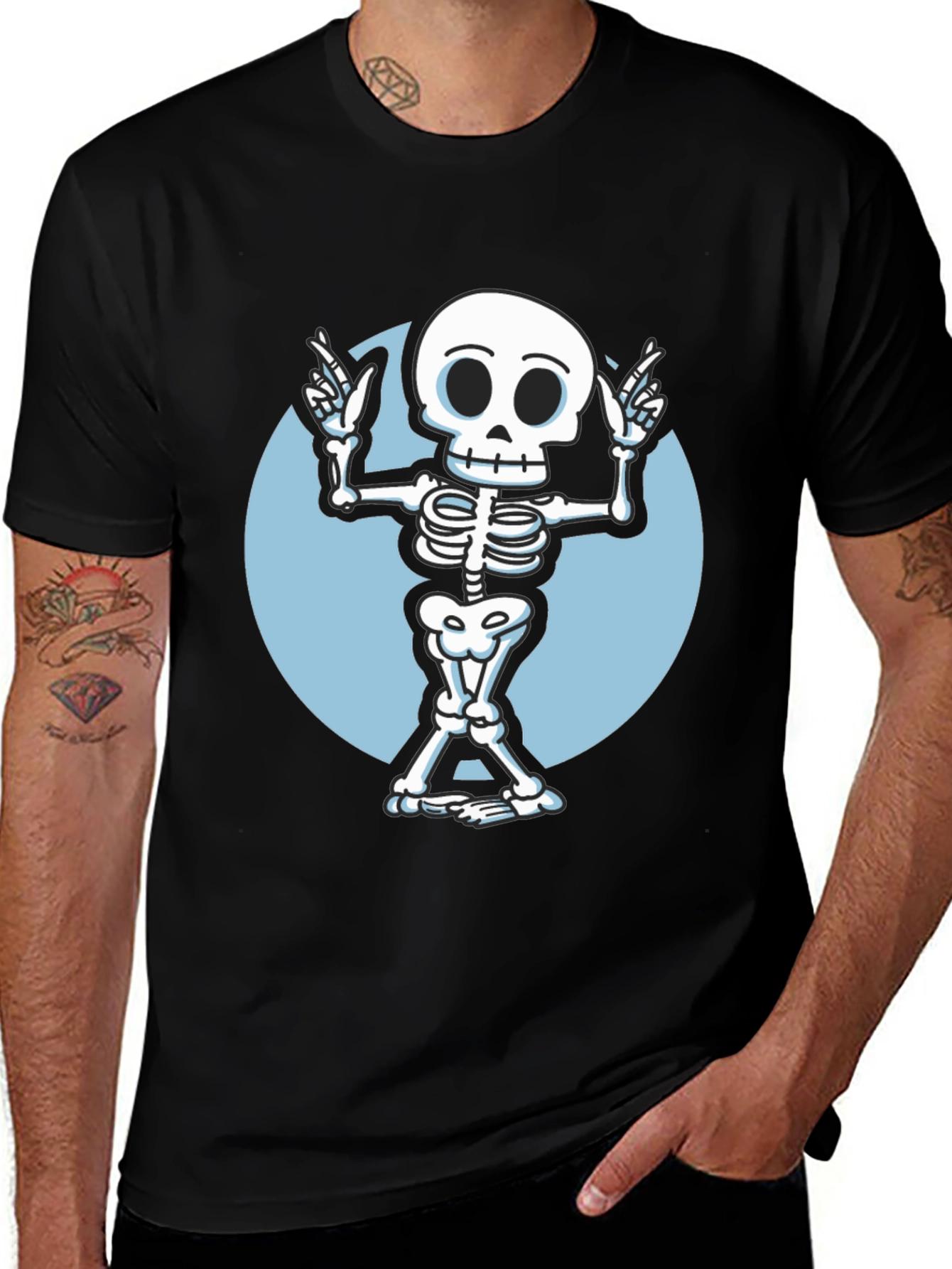 Variant 2 of Skeleton Graphic Tee - Black Crew Neck