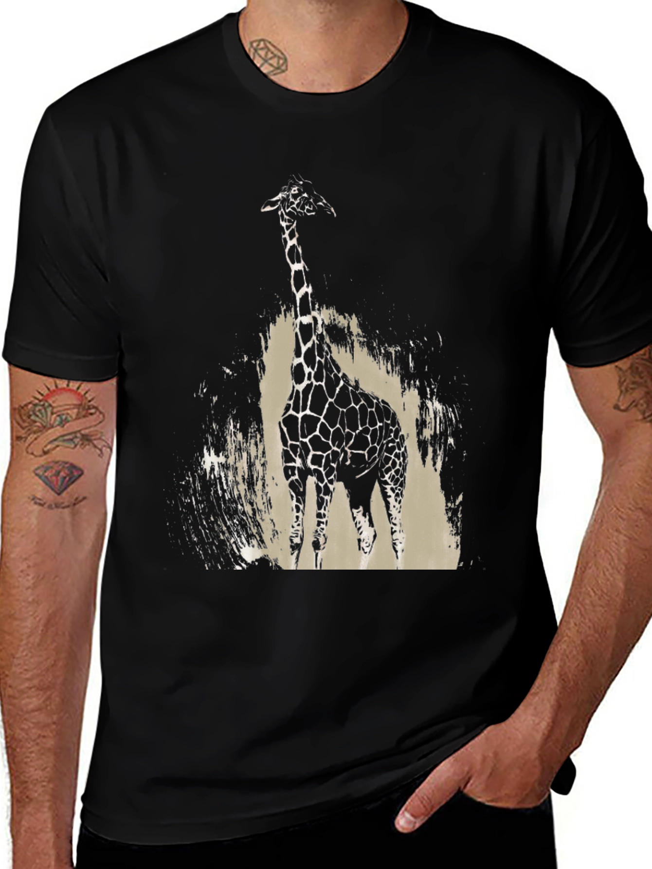 Variant 21 of Giraffe Graphic Tee - Stylish Men's Black T-Shirt