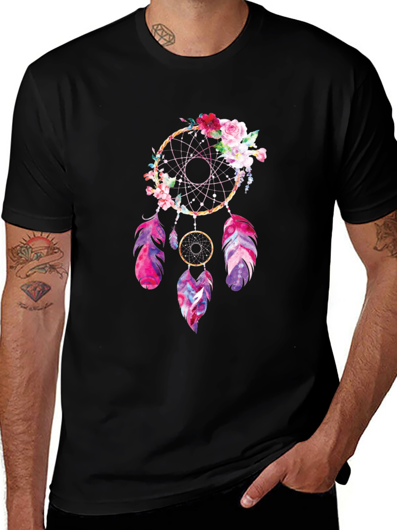 Variant 4 of Dreamcatcher Graphic Tee - Floral Accent