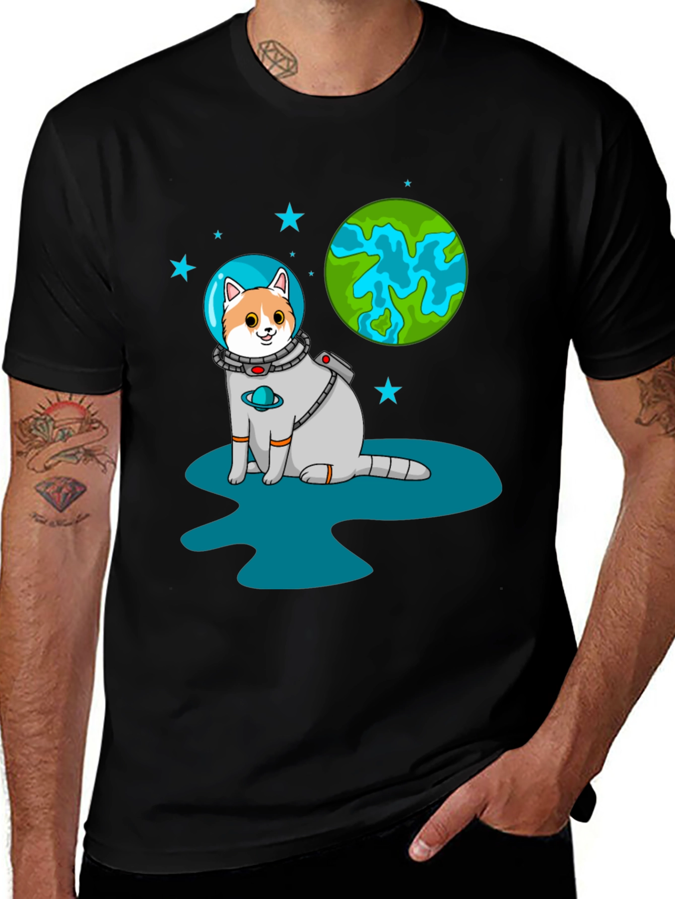 Variant 6 of Astronaut Cat T-Shirt - Space Kitten Design