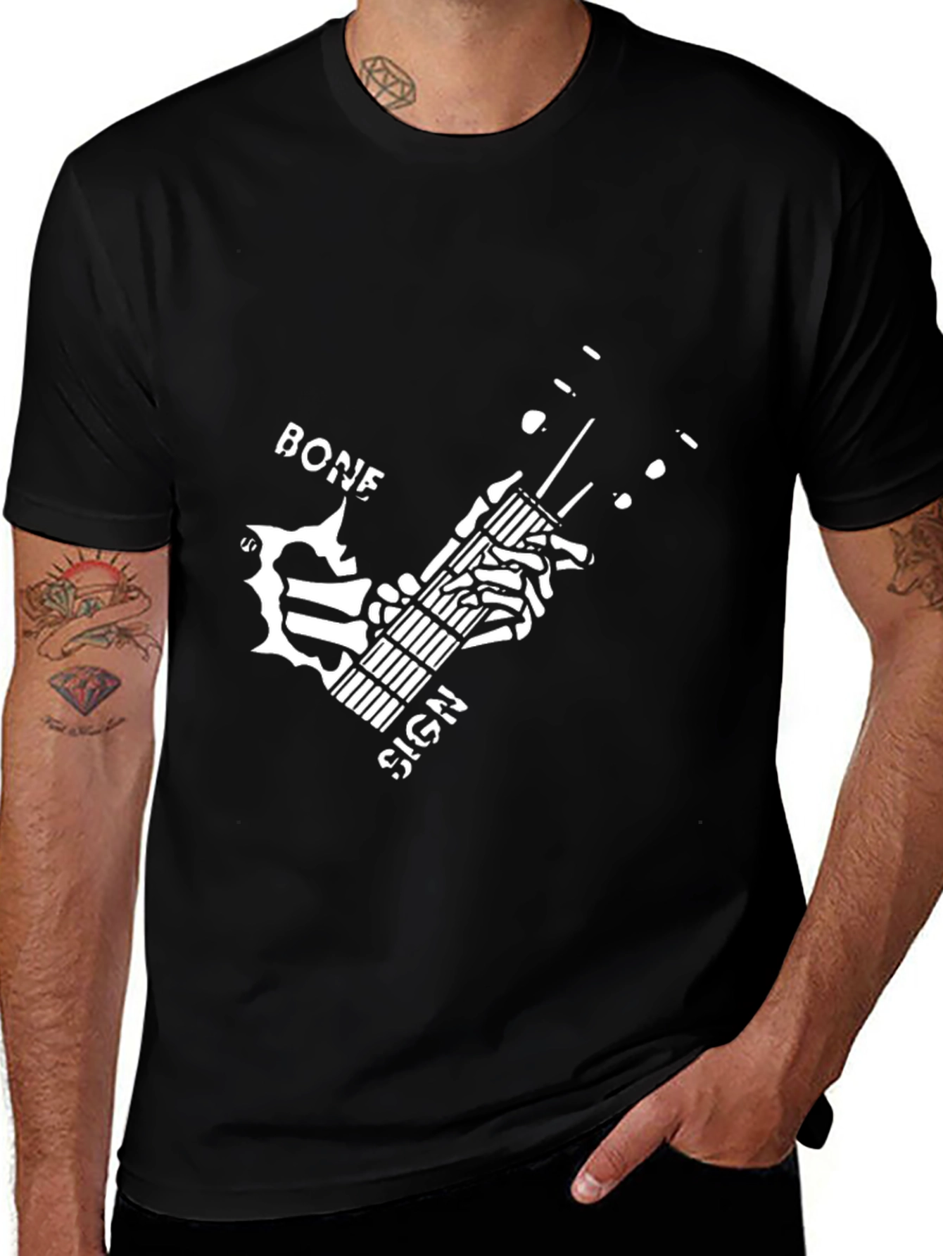 Variant 14 of Bone Sign Graphic Tee - Black Cotton Blend T-Shirt