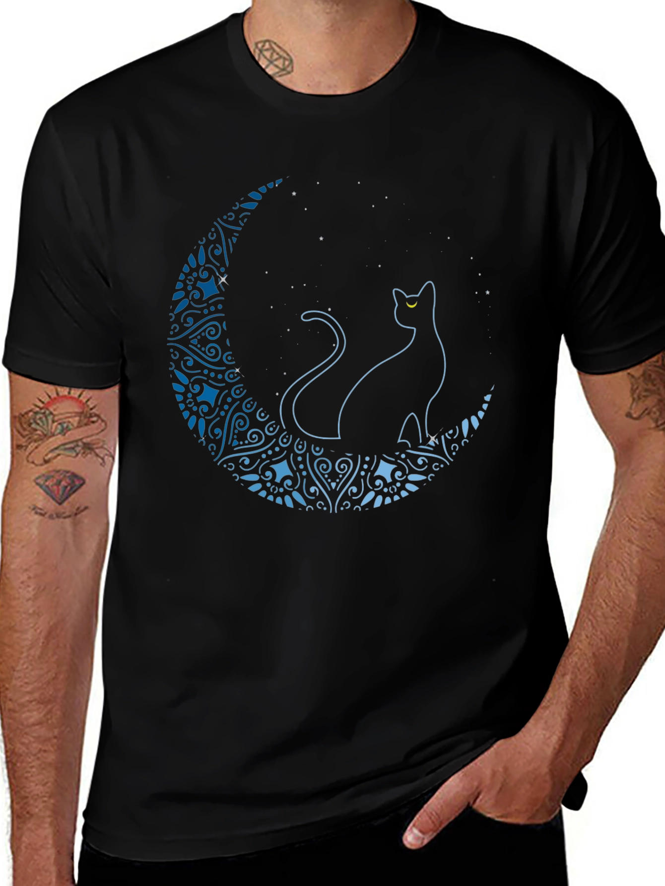 Variant 7 of Moon Cat Graphic Tee - Celestial Style T-Shirt