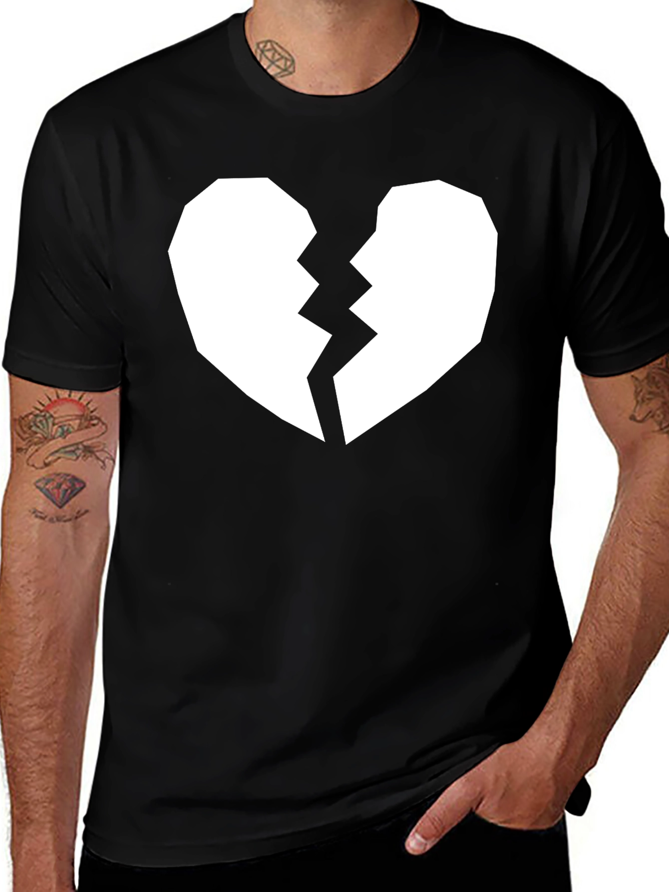 Variant 29 of Broken Heart Graphic Tee - Black Casual Shirt