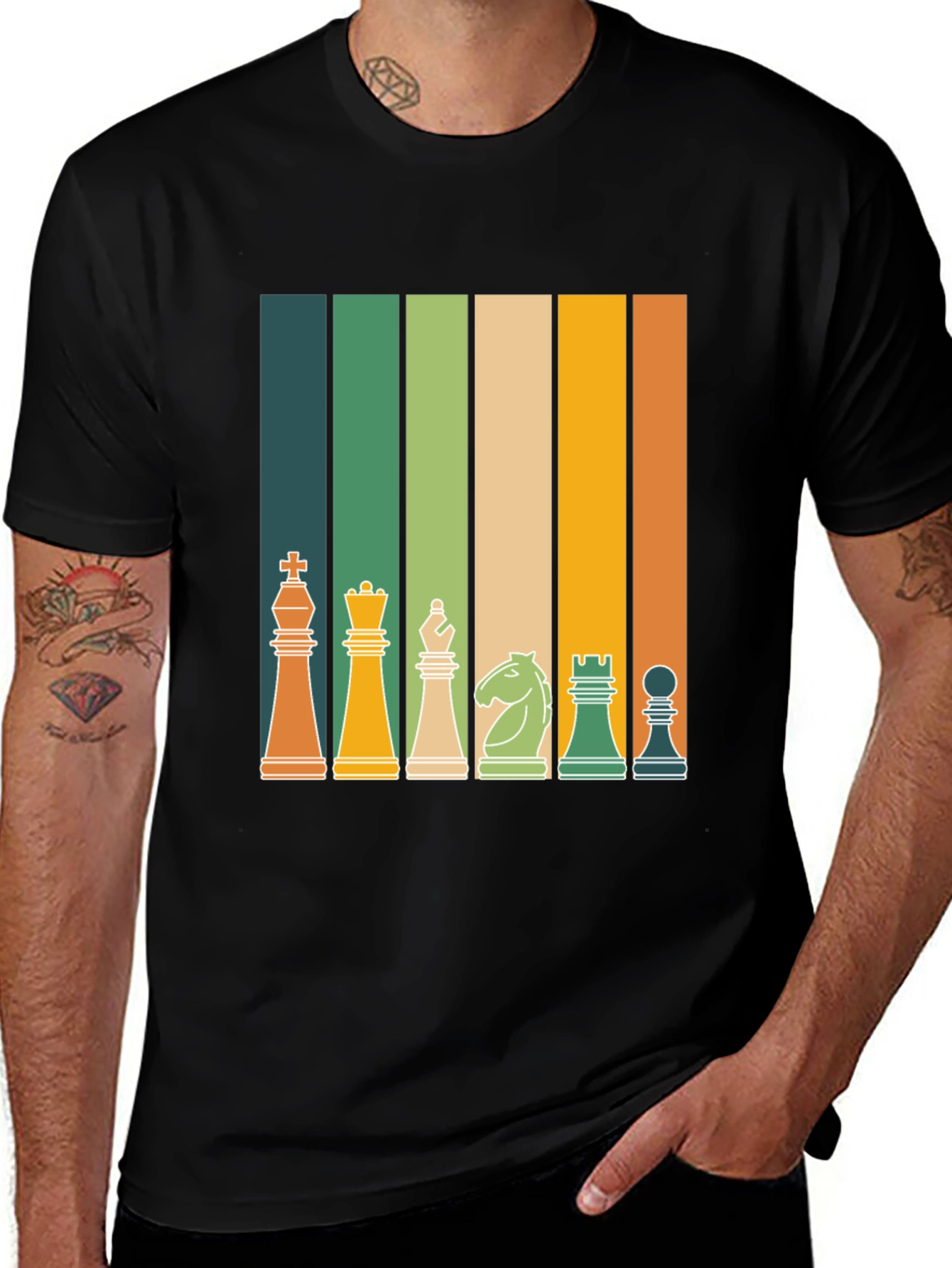Variant 14 of Retro Chess Piece Striped T-Shirt