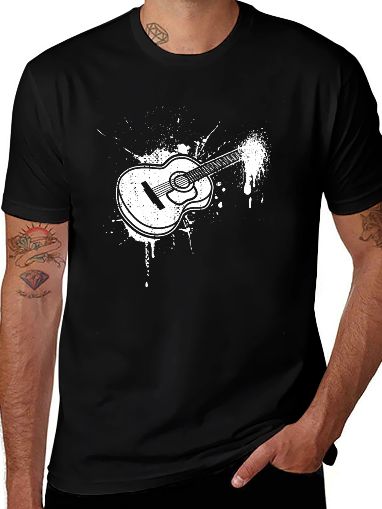 Variant 21 of Guitar Splash T-Shirt - Black Graphic Tee