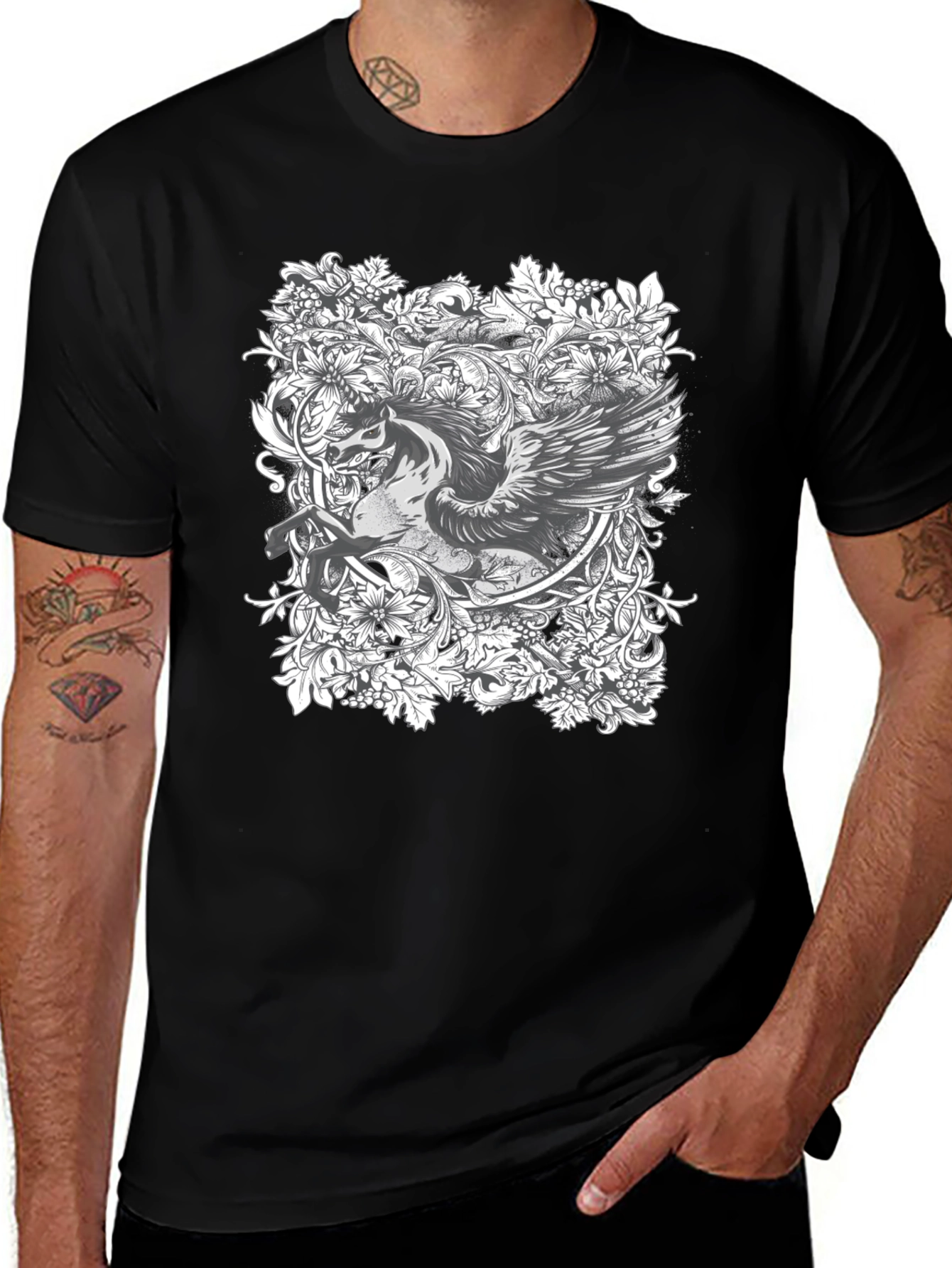 Variant 10 of Pegasus Floral Black Graphic T-Shirt