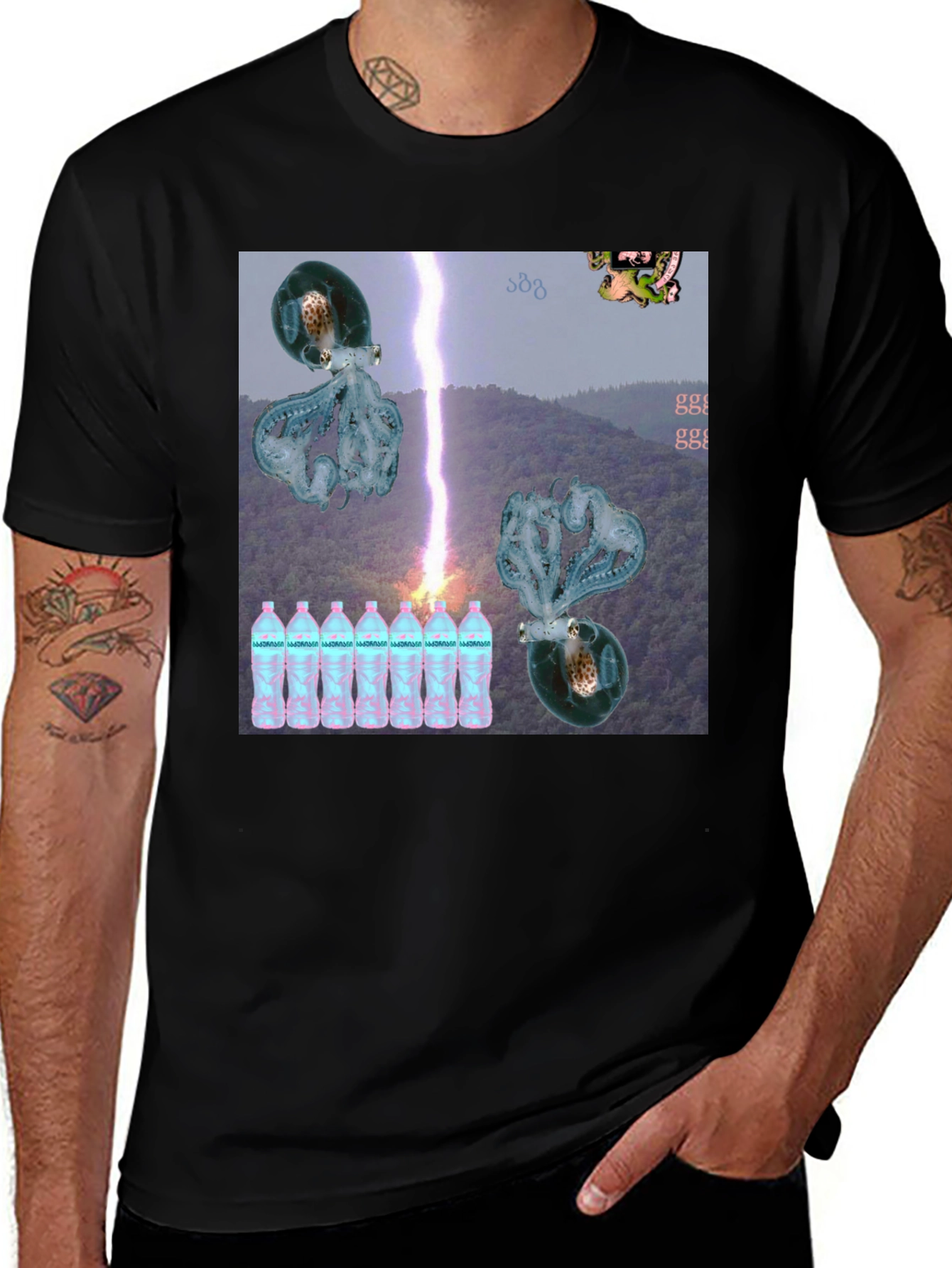 Variant 16 of Surreal Octopus Lightning Storm Graphic Tee