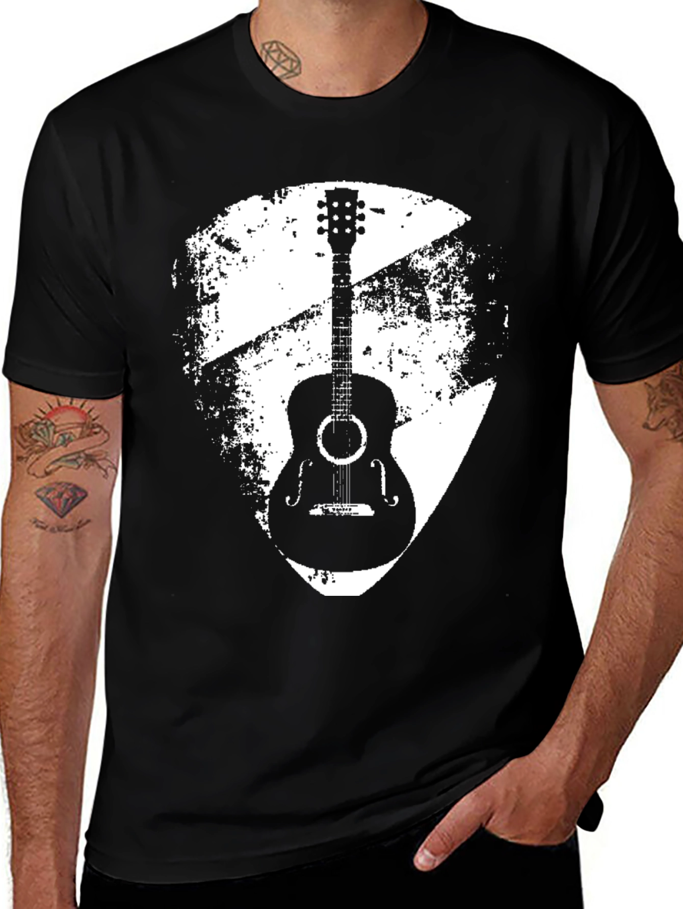 Variant 21 of Guitar Graphic T-Shirt - Black Tee