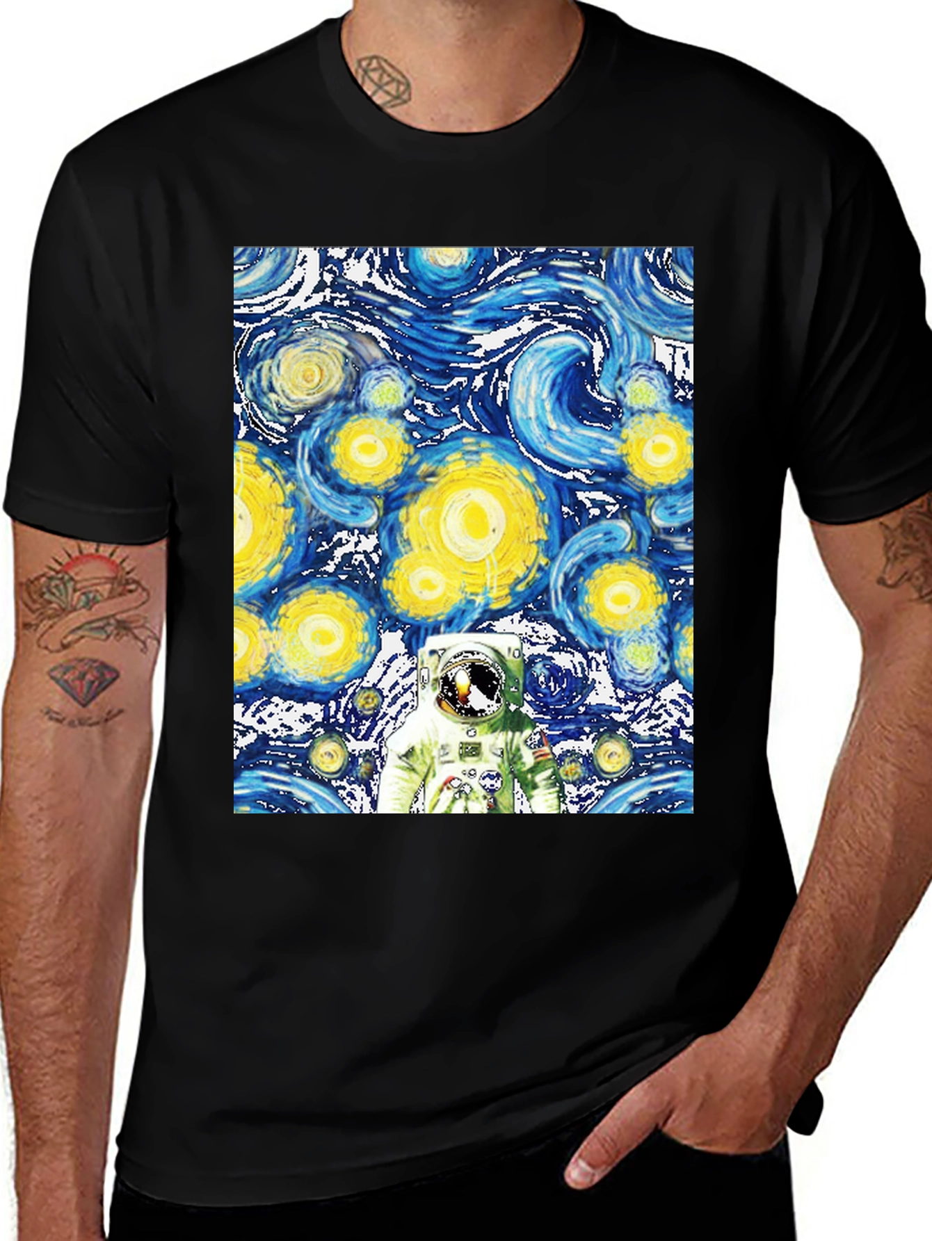 Variant 21 of Starry Night Astronaut Black T-Shirt