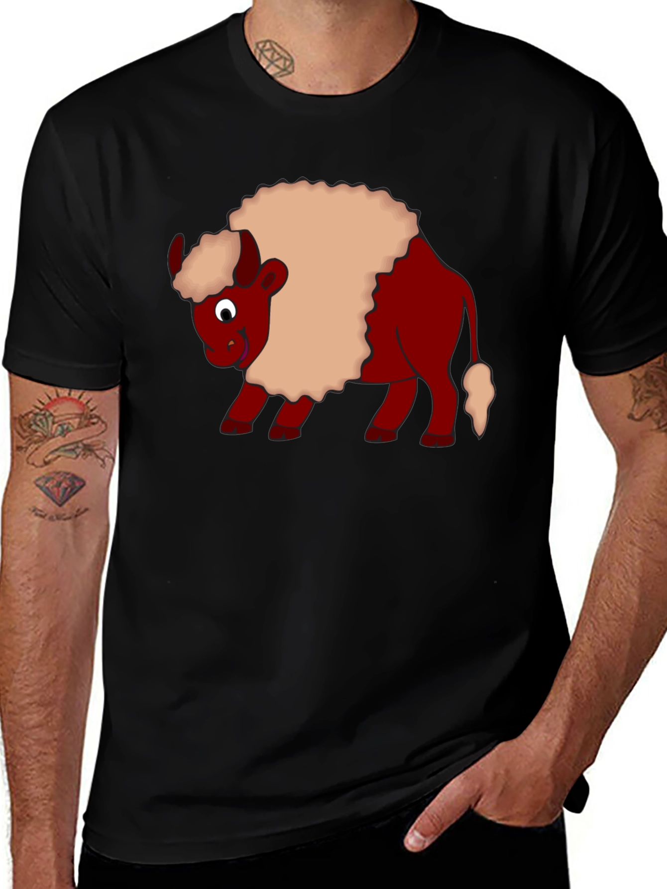 Variant 3 of Cartoon Buffalo Graphic Tee - Soft Cotton Casual Wear