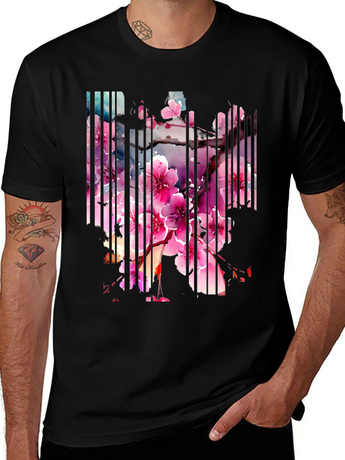 Cherry Blossom Barcode Graphic Print T-Shirt