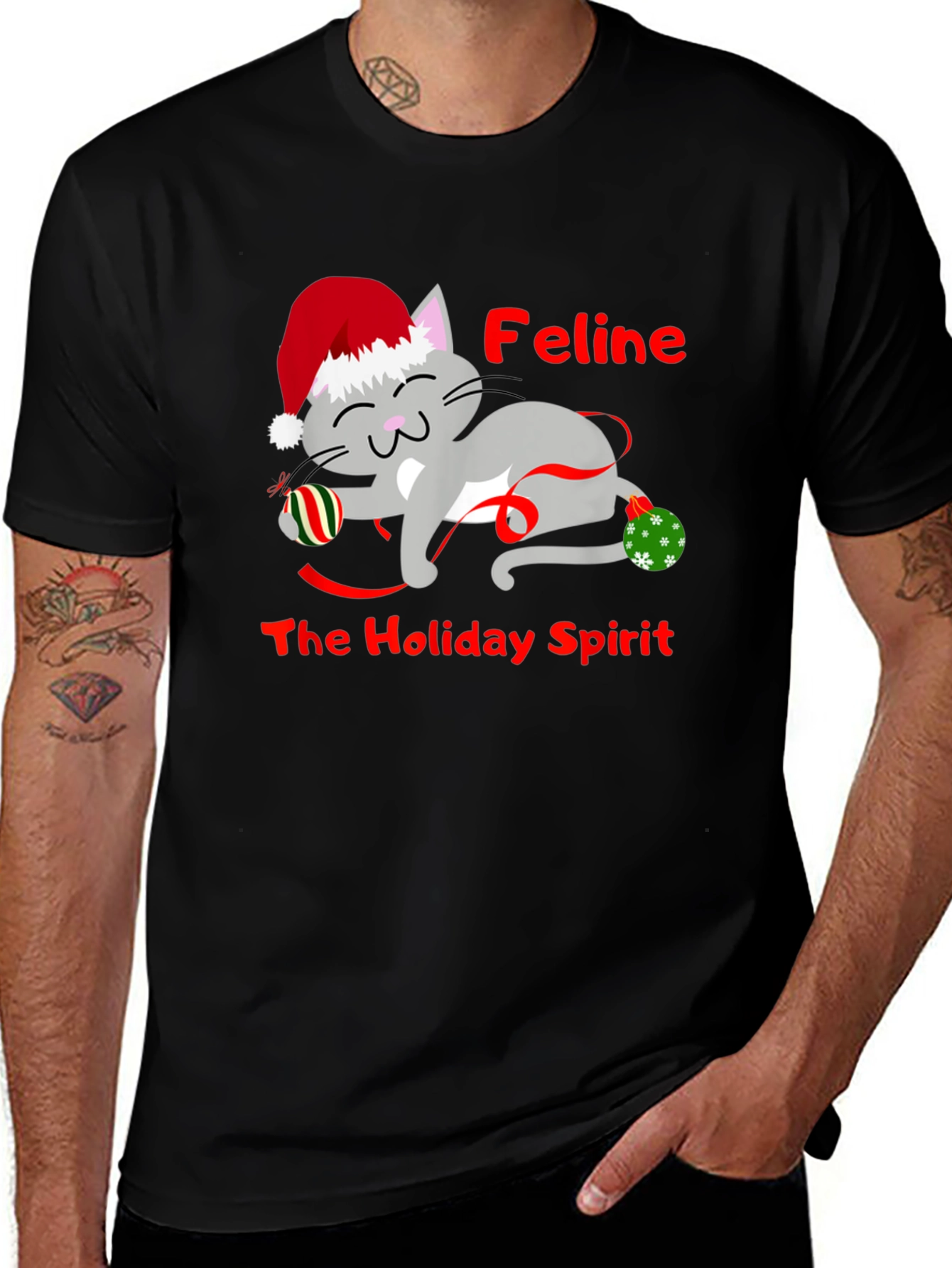 Feline Holiday Spirit Christmas T-Shirt