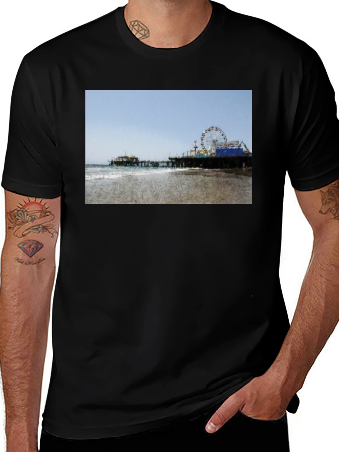 Variant 14 of Beach Pier Graphic Black T-Shirt