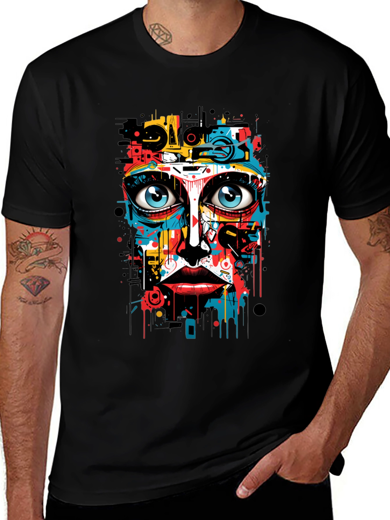 Variant 25 of Abstract Art Face Print Black T-Shirt