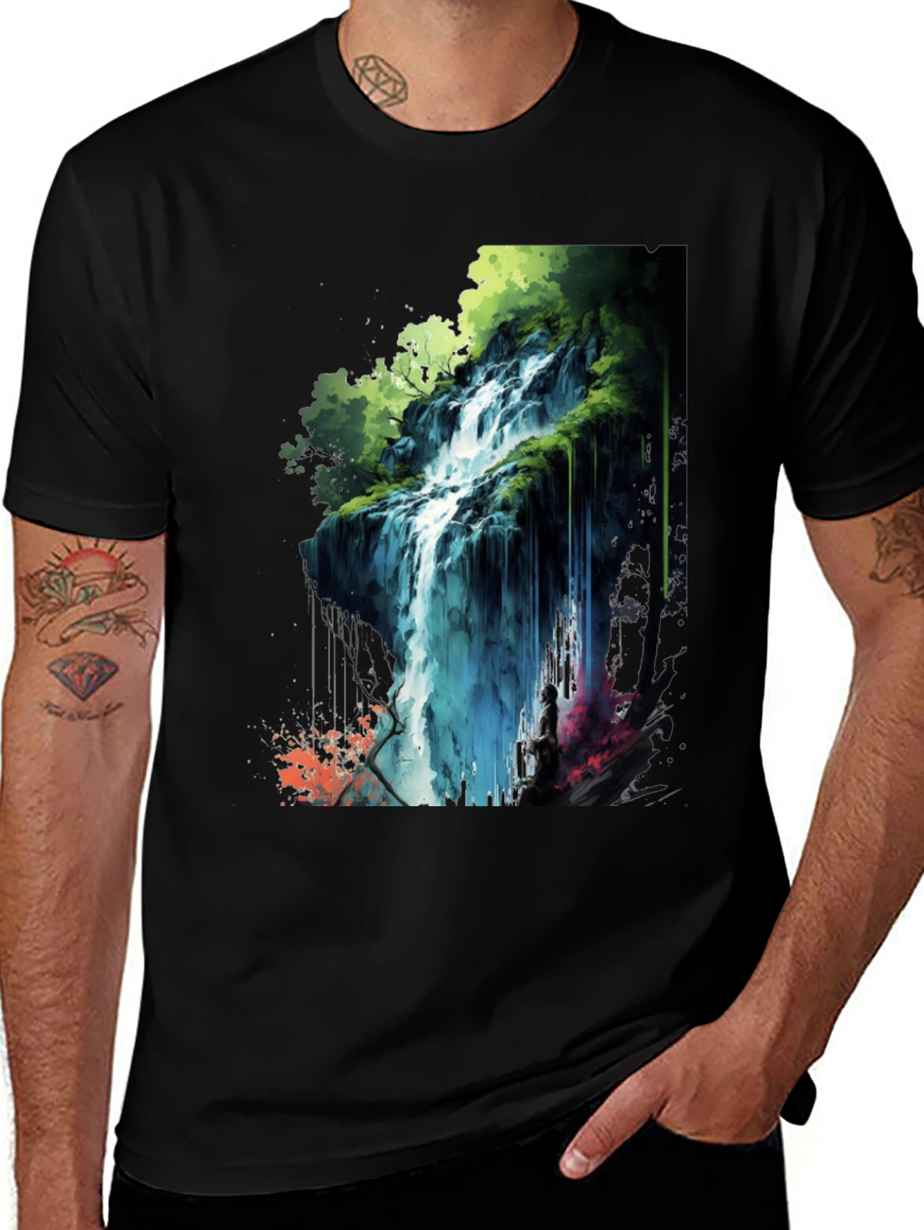 Variant 25 of Waterfall Graphic Print Black T-Shirt