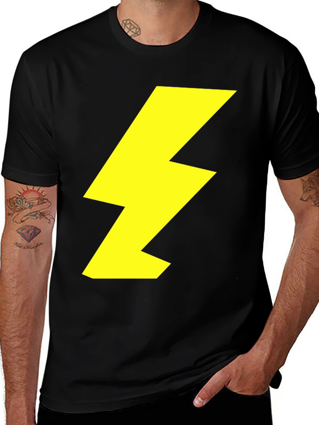 Variant 13 of Lightning Bolt Graphic Tee - Black Cotton Shirt