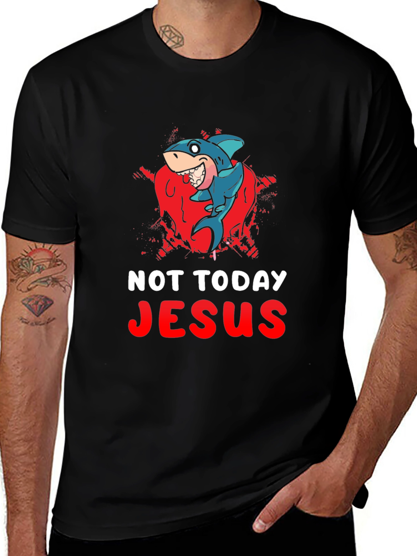 Variant 27 of Not Today Jesus Shark Graphic T-Shirt