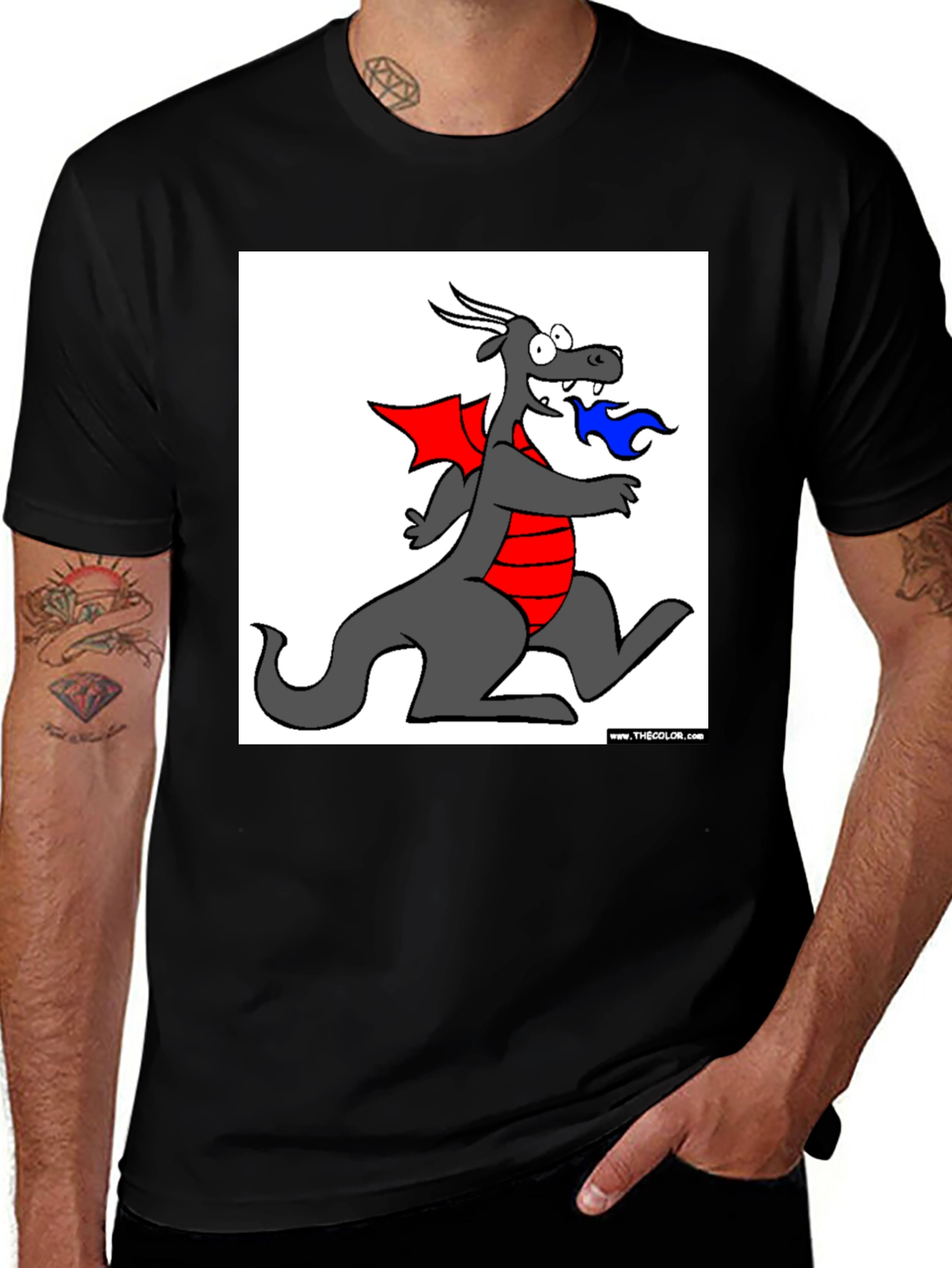 Variant 11 of Cartoon Dragon Graphic Tee - Men's Black T-Shirt