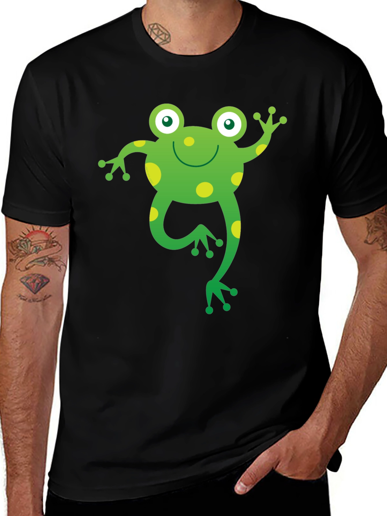 Variant 22 of Fun Frog Graphic T-Shirt - Black Cotton Tee