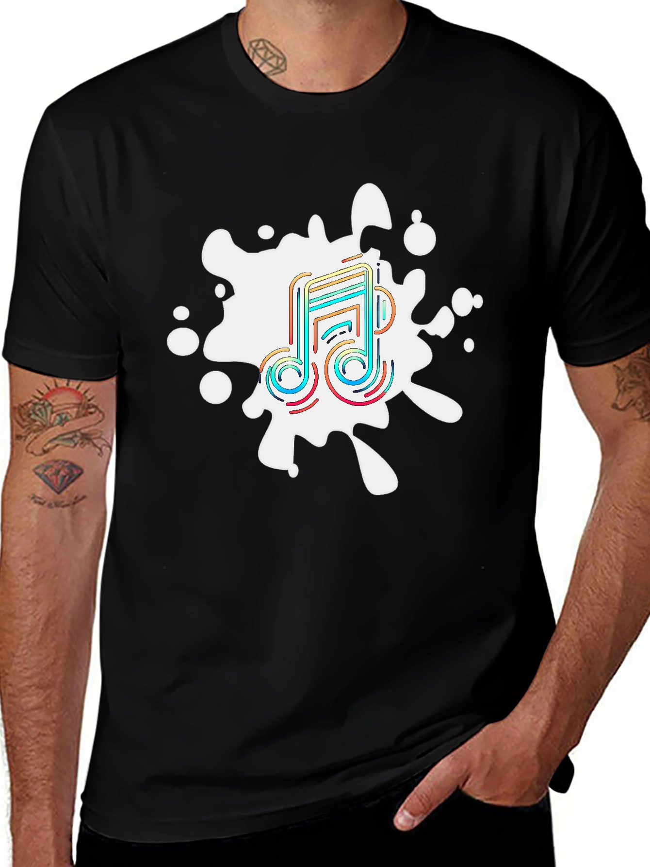 Variant 26 of Music Note Graphic Tee - Black Cotton Blend