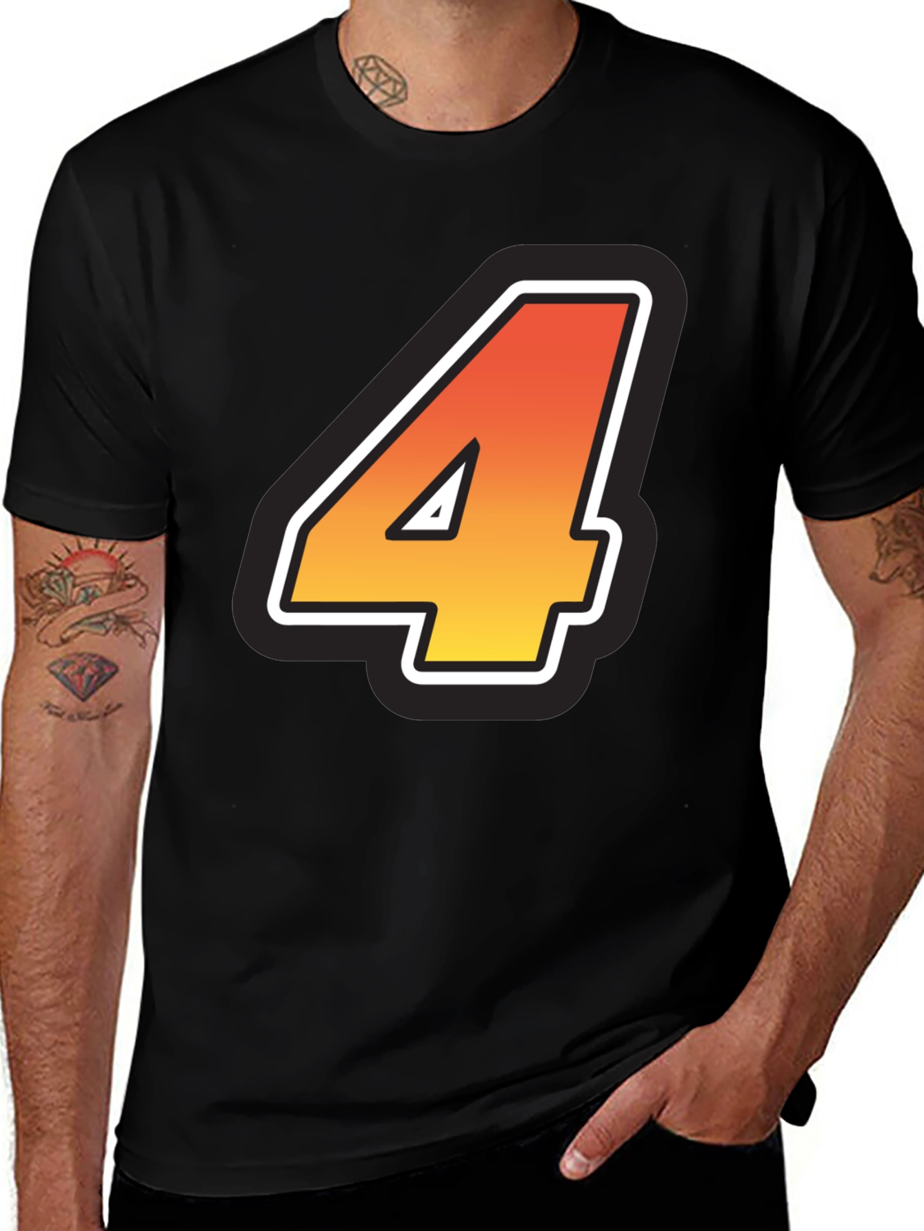 Variant 23 of Men's Black T-Shirt with Number 4 Design