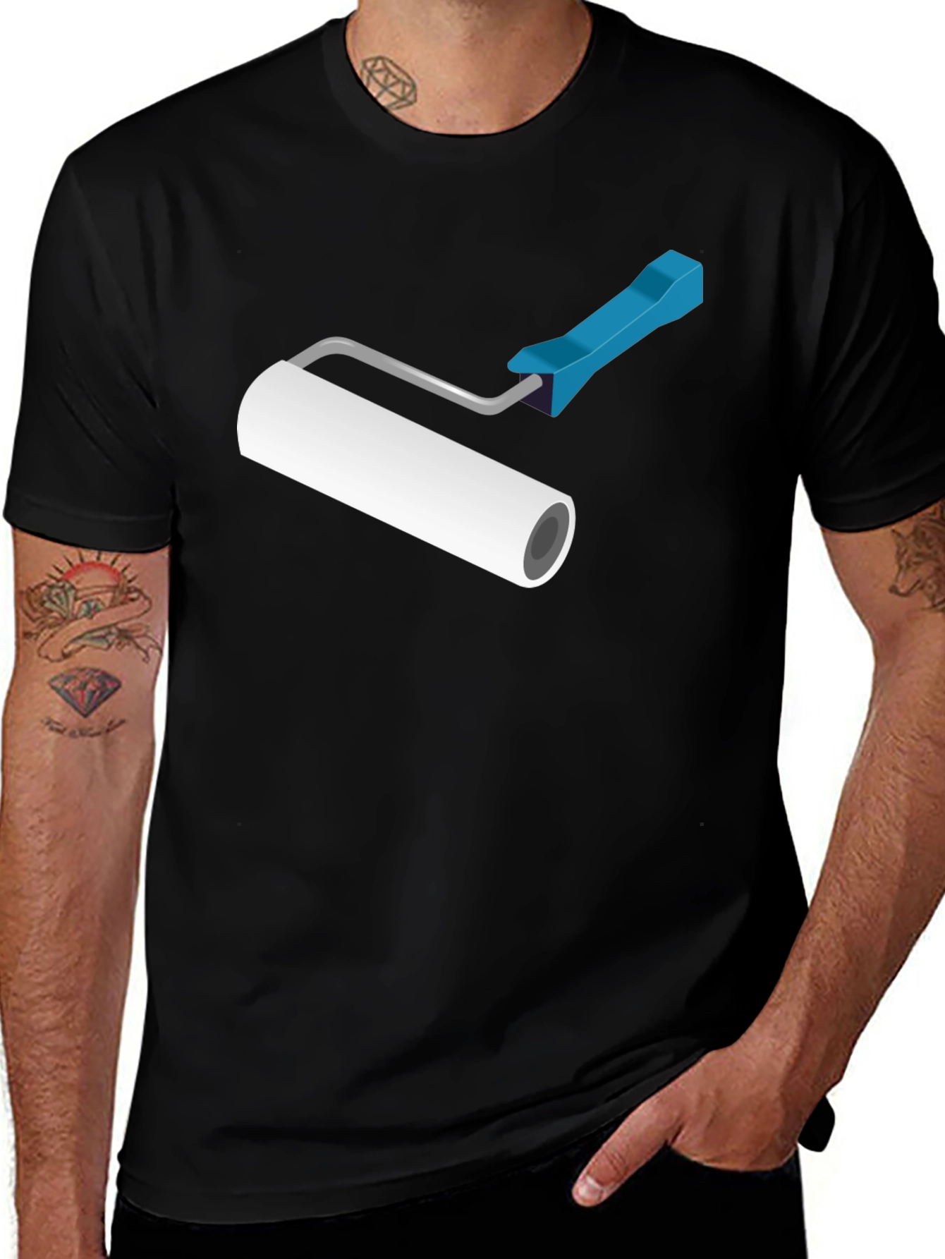 Variant 3 of Paint Roller Graphic T-Shirt - Black Cotton Blend