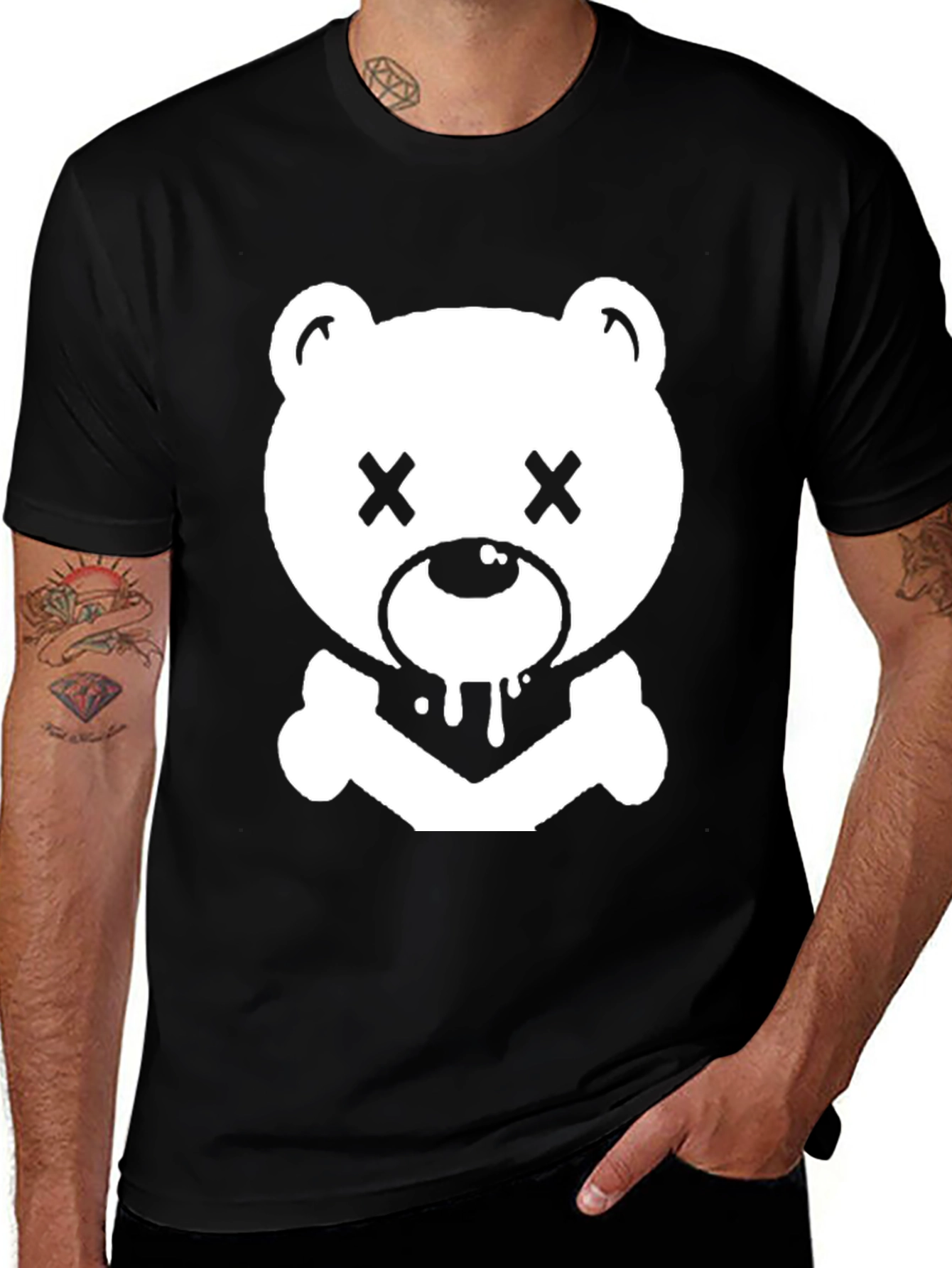 Variant 5 of Edgy Bear Graphic Tee - Black Cotton T-Shirt