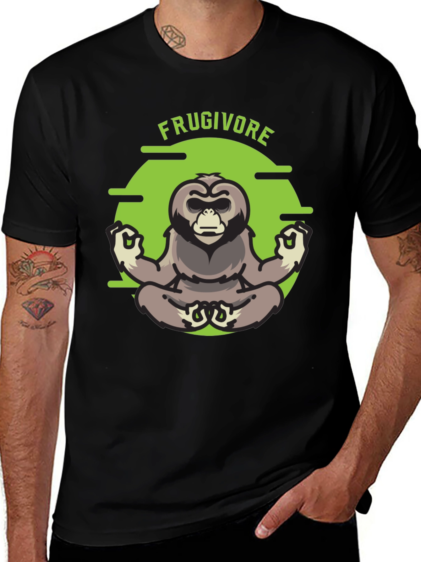Variant 14 of Frugivore Monkey Meditation Black T-Shirt