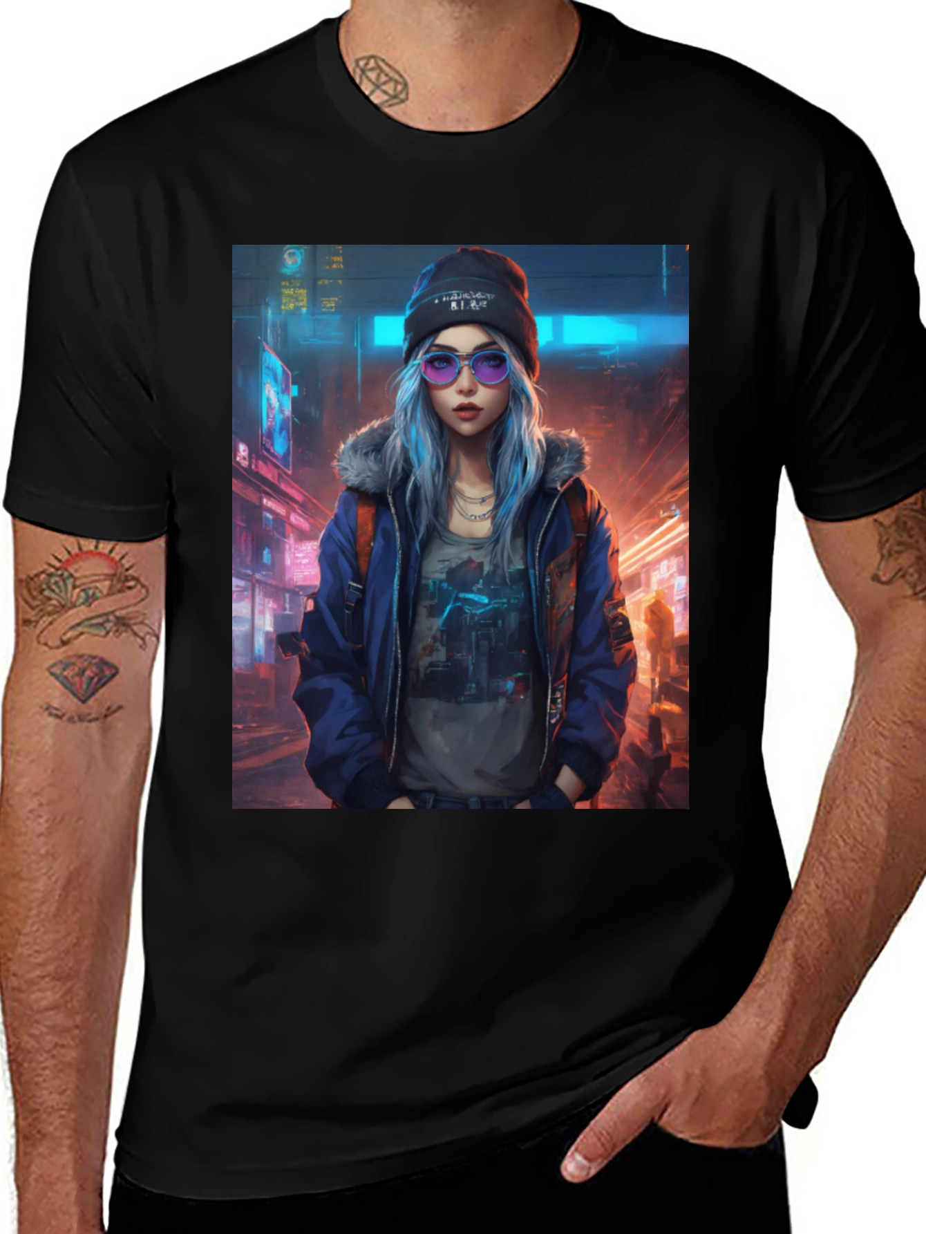 Black Cyberpunk Girl Graphic T-Shirt - Trendy Urban Style main image