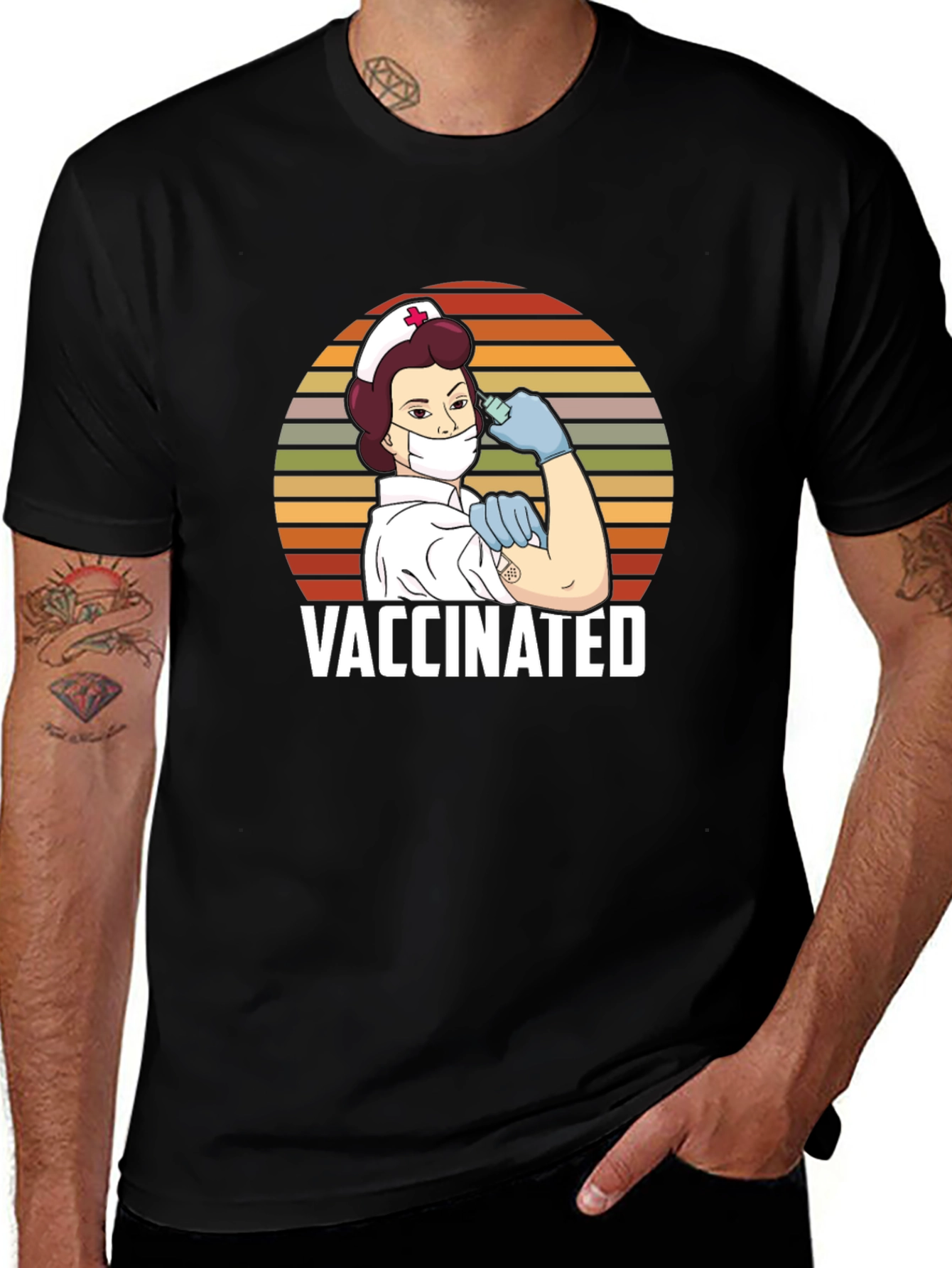 Variant 12 of Vaccinated Nurse Retro Style T-Shirt