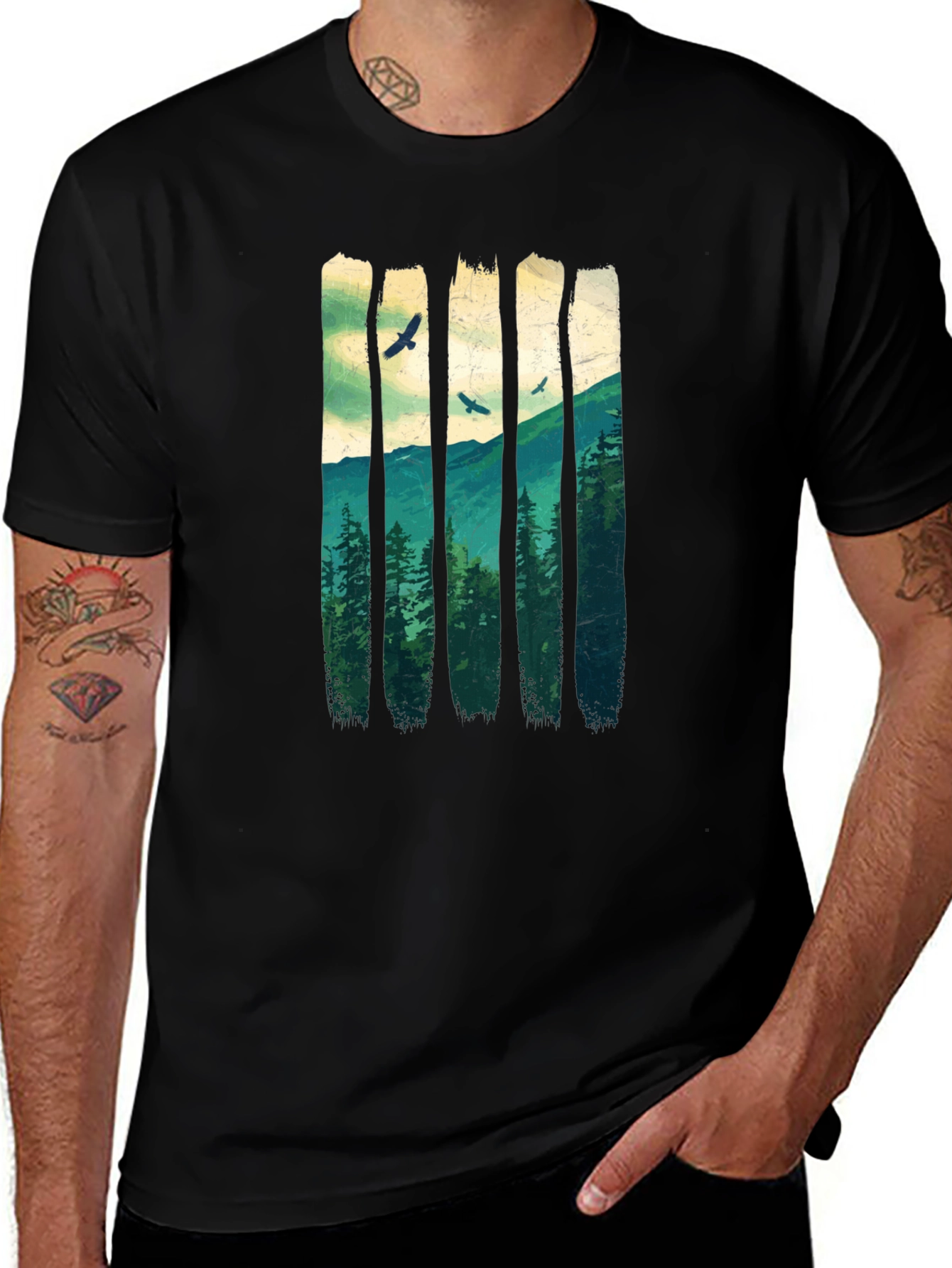 Variant 11 of Nature Forest T-Shirt: Mountain and Birds