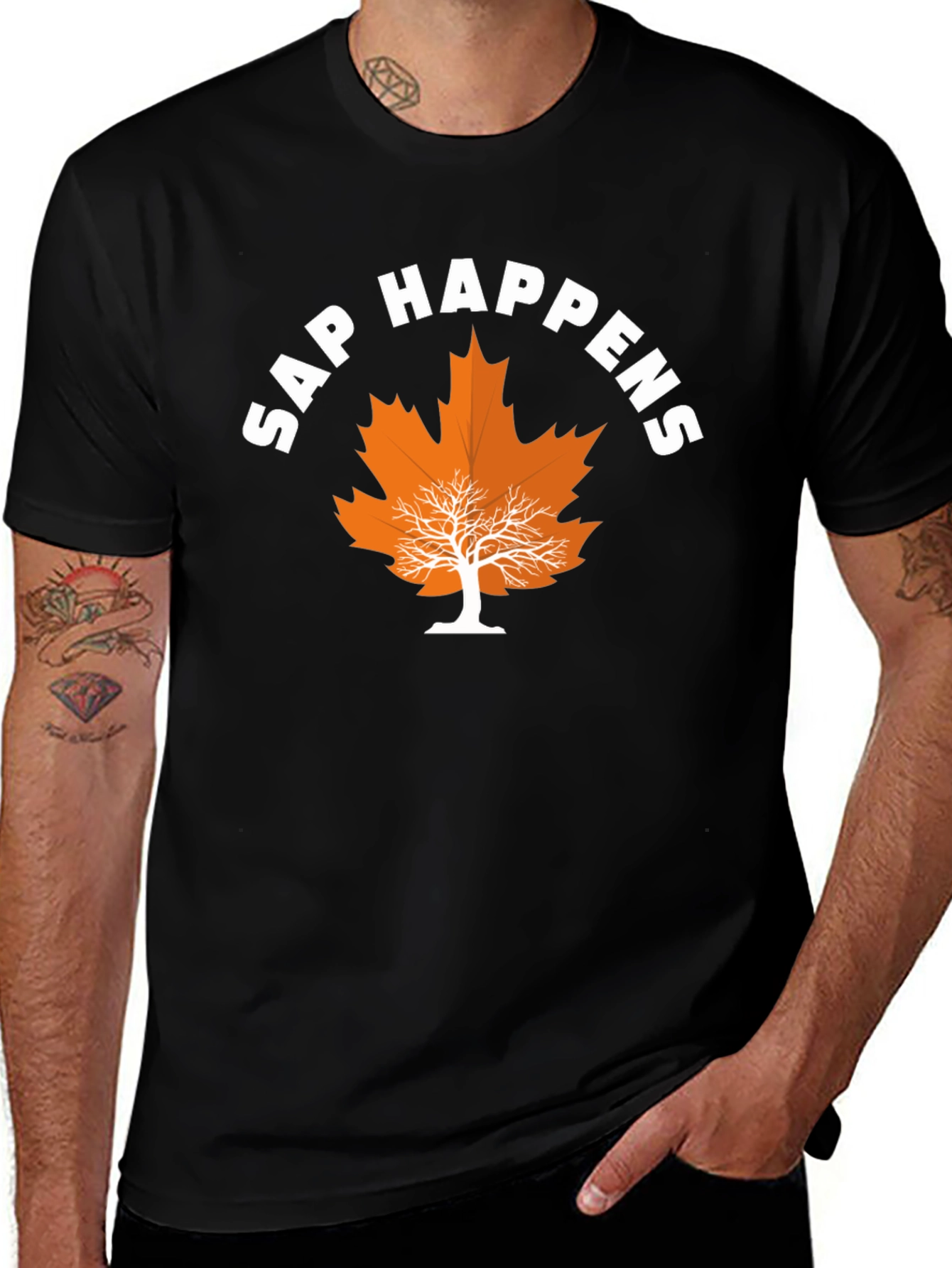 Variant 20 of Sap Happens Graphic T-Shirt - Funny Maple Leaf Tee