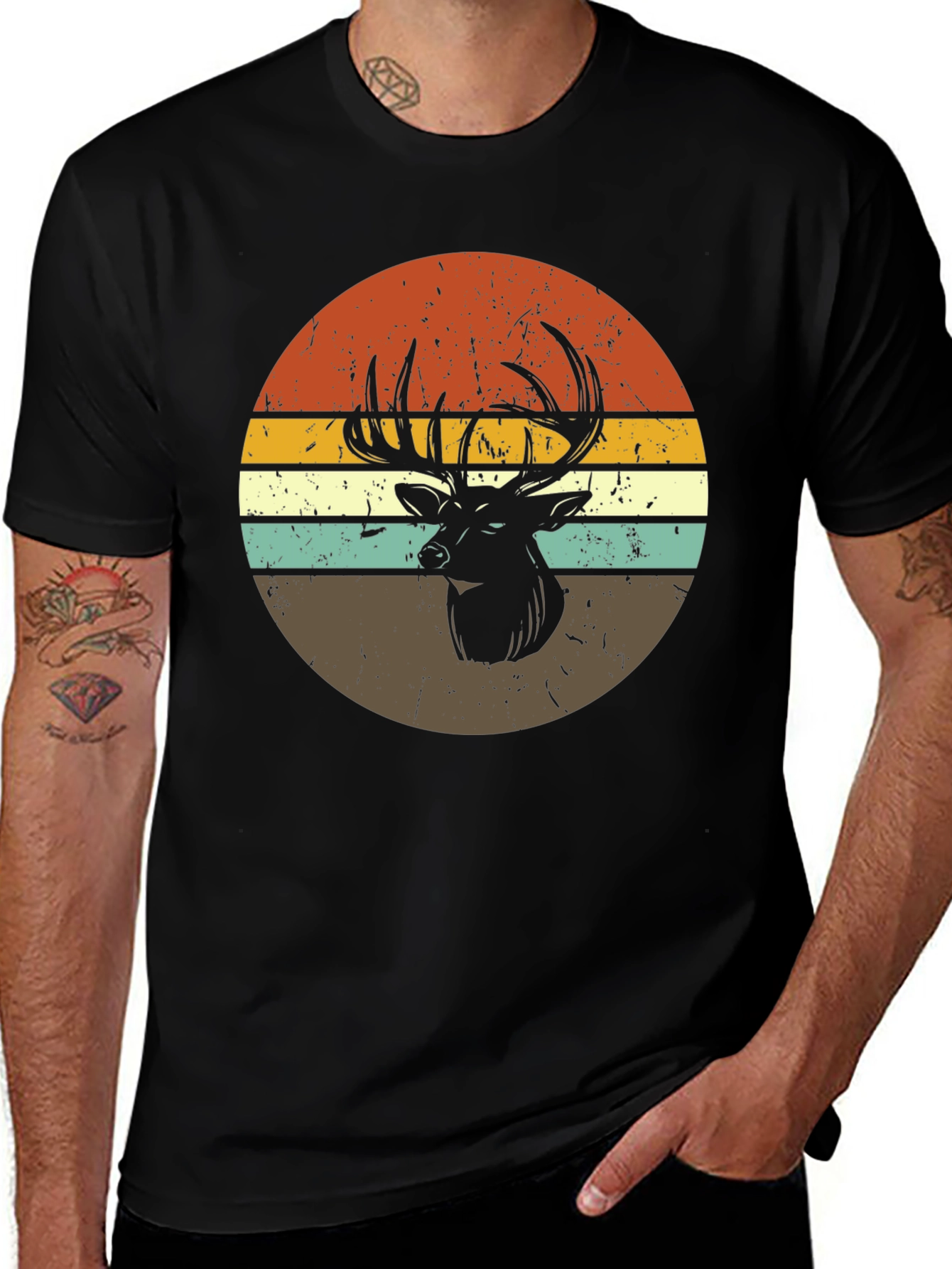 Variant 23 of Retro Deer Graphic Tee - Black