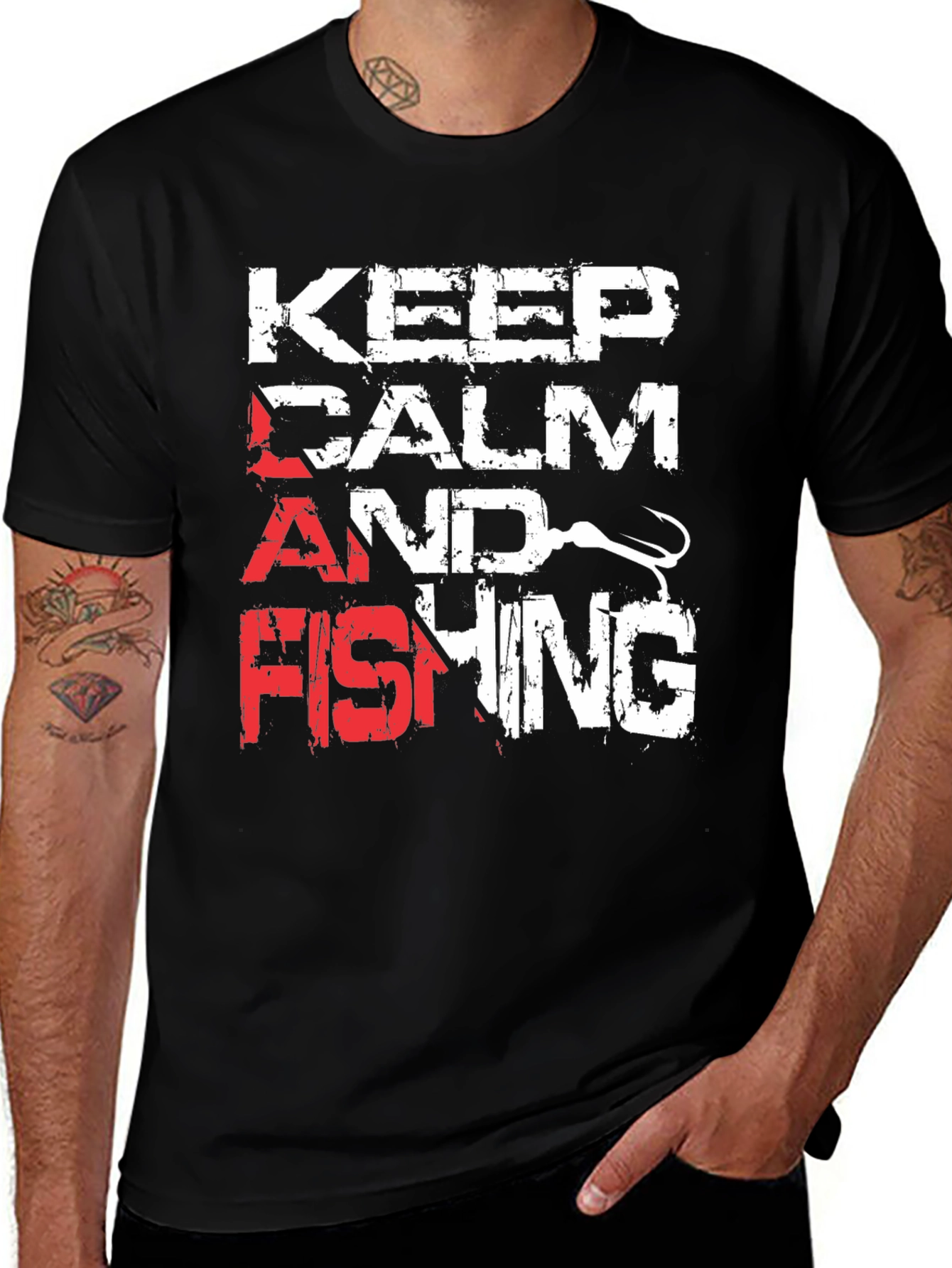 Variant 15 of Keep Calm and Fishing Graphic Tee - Black