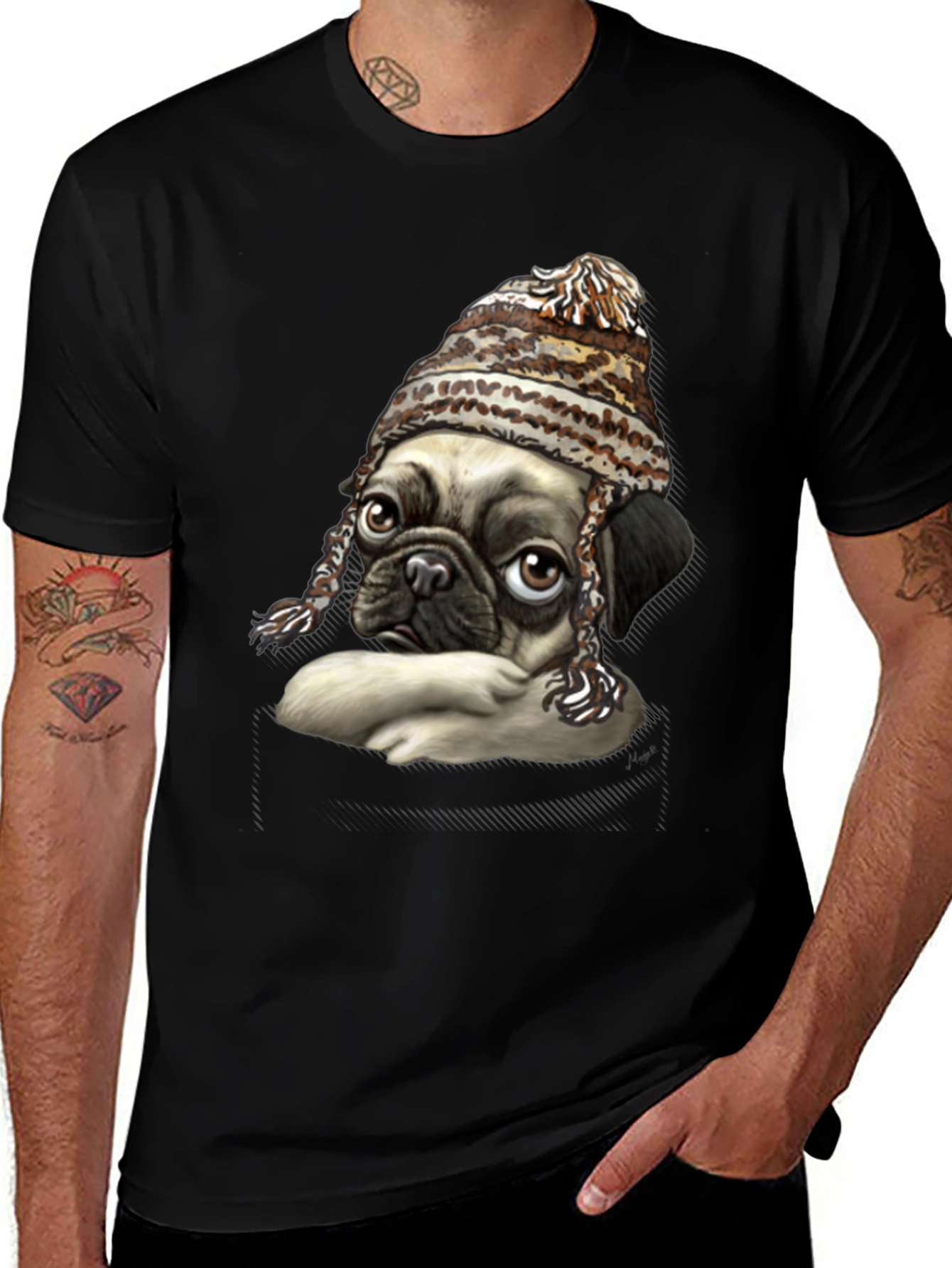 Variant 19 of Pug in Hat Graphic Tee - Black T-Shirt