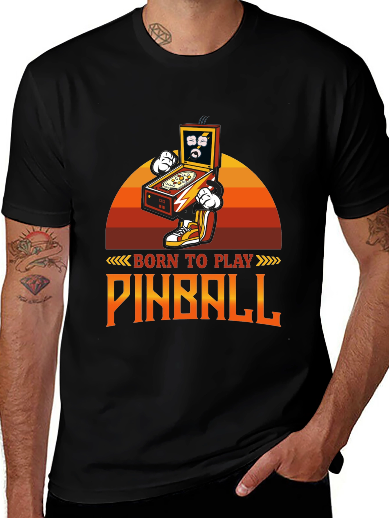 Variant 17 of Born to Play Pinball Black Graphic Tee
