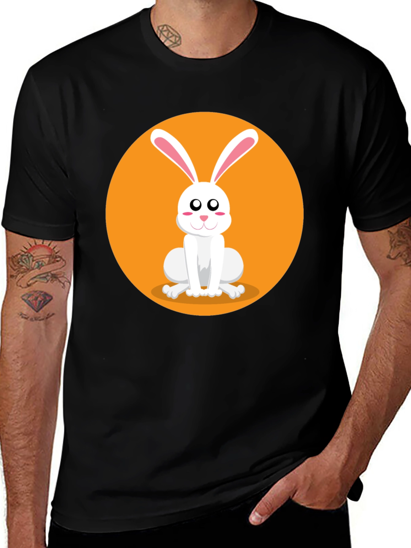 Variant 23 of Cute Bunny Graphic Tee - Soft Black Cotton