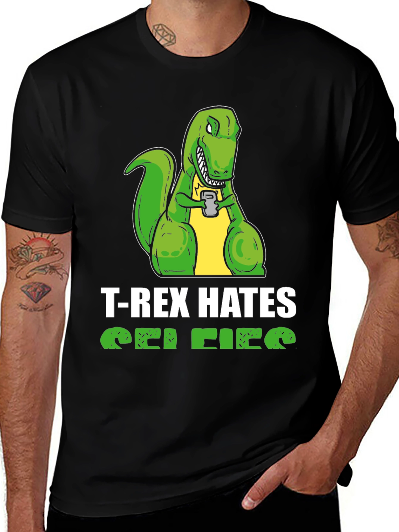 Variant 15 of T-Rex Hates Selfies Graphic Tee - Funny Dinosaur Shirt