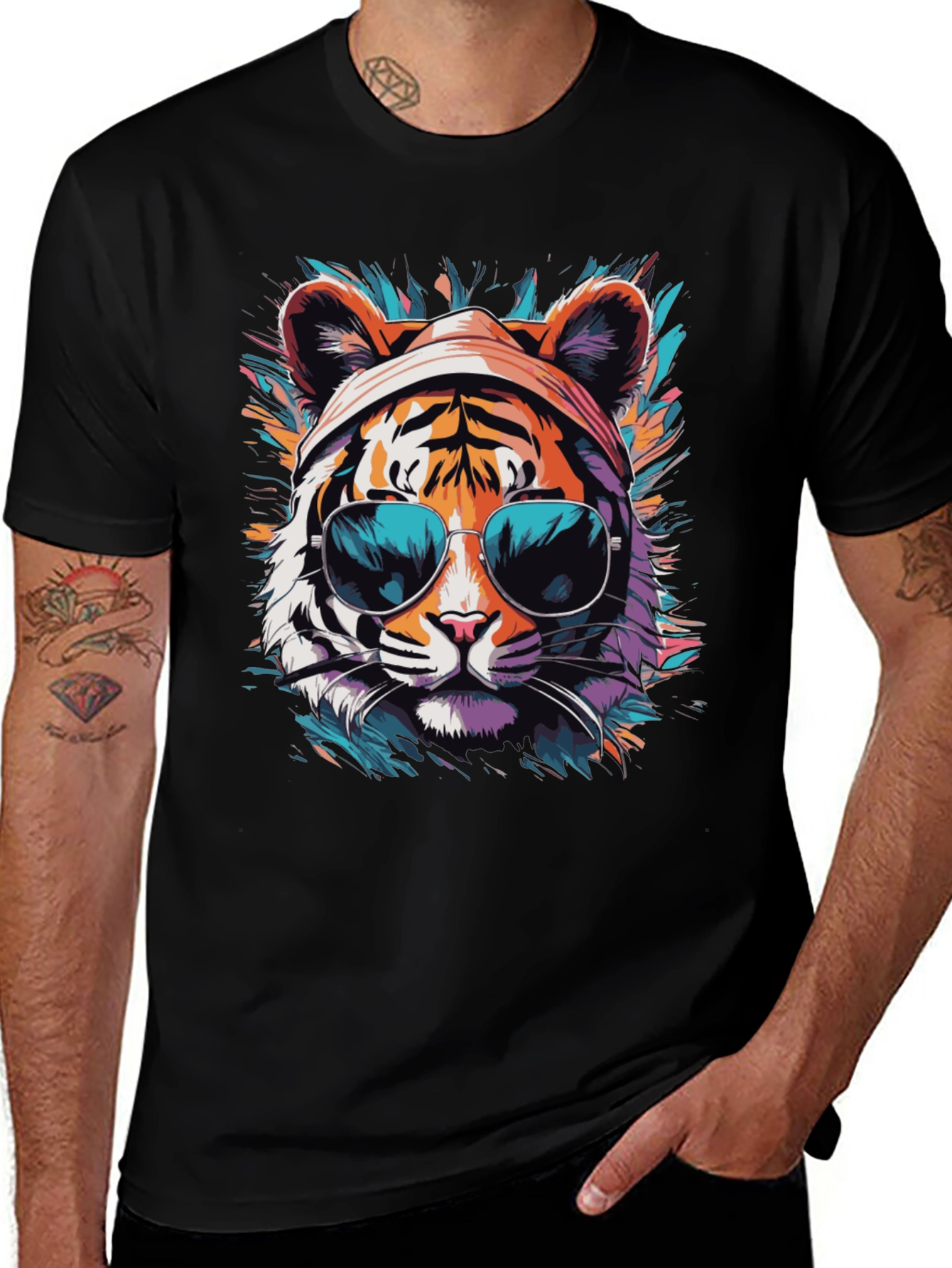 Variant 22 of Cool Tiger Graphic Tee - Unisex Black T-Shirt