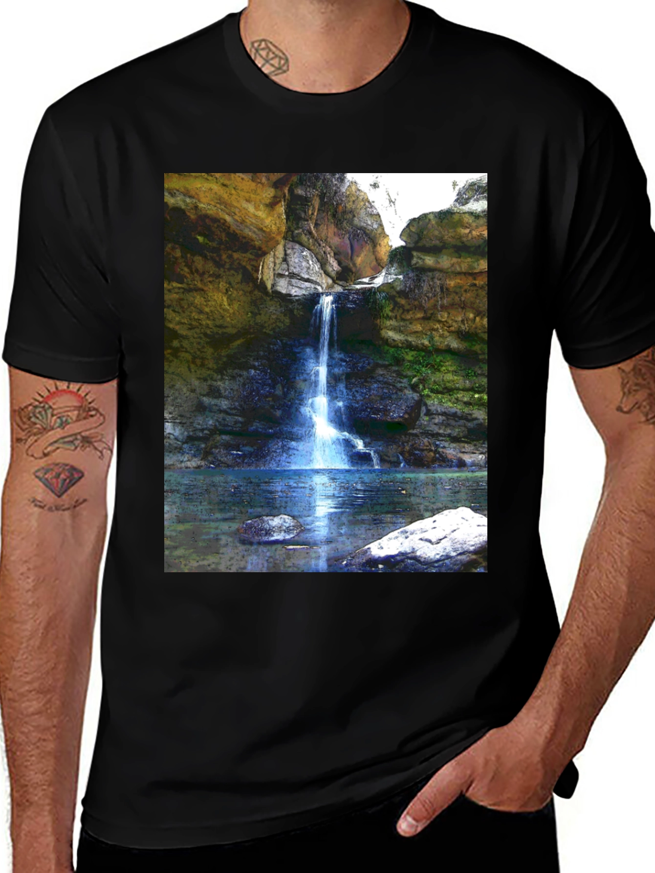 Variant 26 of Waterfall Graphic Tee - Nature Inspired Design