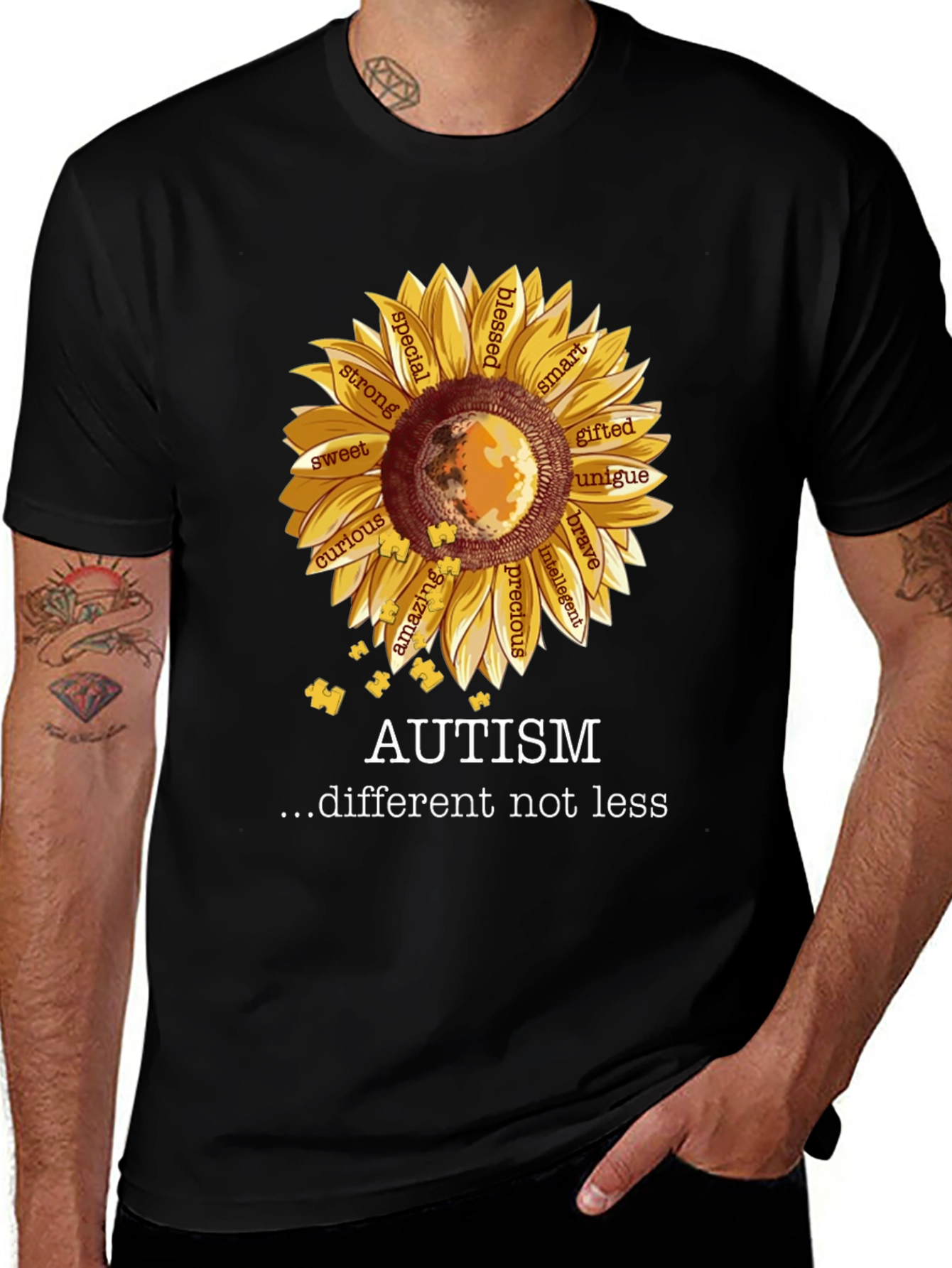 Black Autism Awareness Sunflower T-Shirt main image