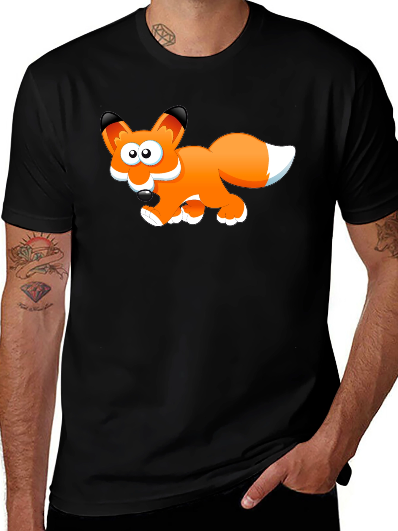 Variant 12 of Cartoon Fox Graphic Black T-Shirt