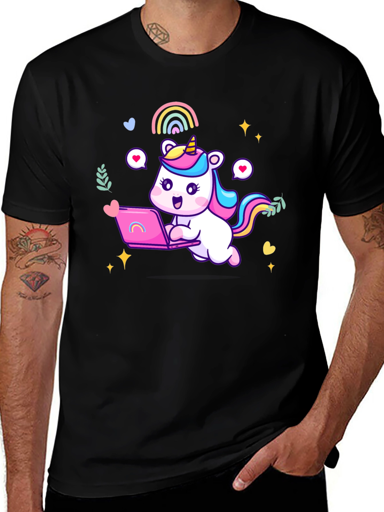Variant 20 of Unicorn Laptop Graphic T-Shirt - Cute Kawaii Design