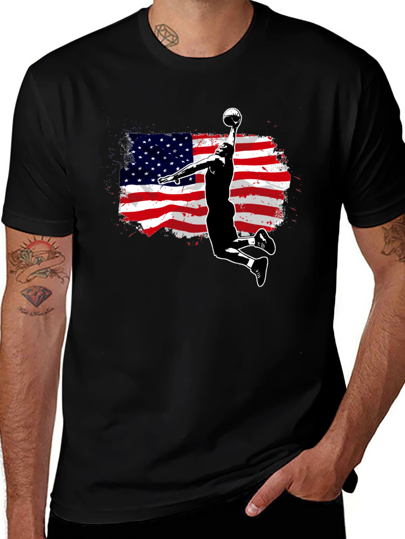 Variant 23 of Basketball Player USA Flag Graphic T-Shirt