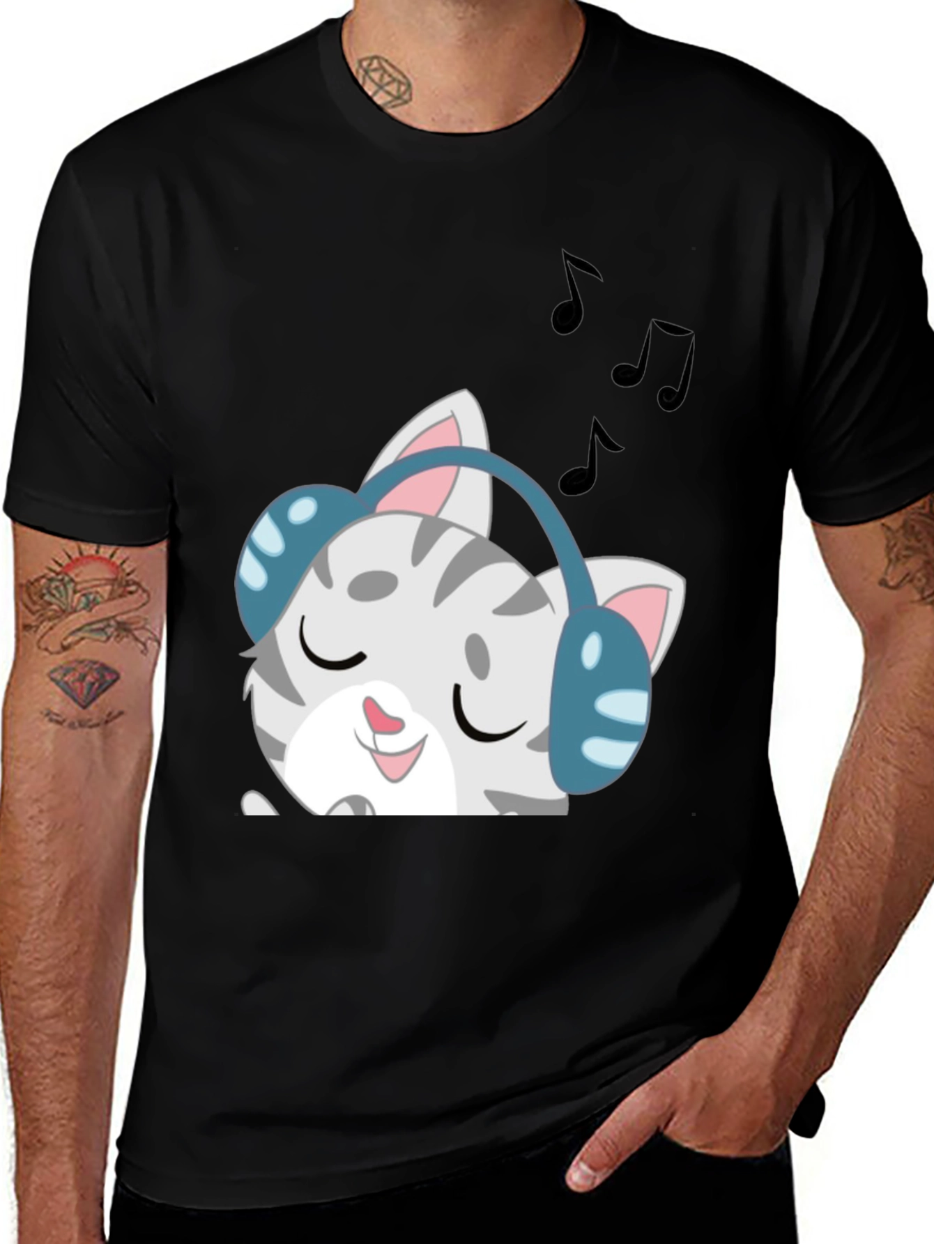 Variant 27 of Cool Cat Headphones Graphic Tee - Black