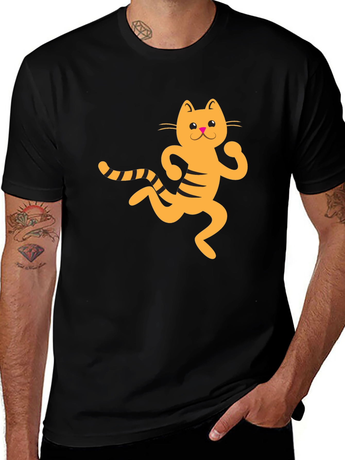 Variant 15 of Funny Cat Graphic Tee - Black Cotton T-Shirt